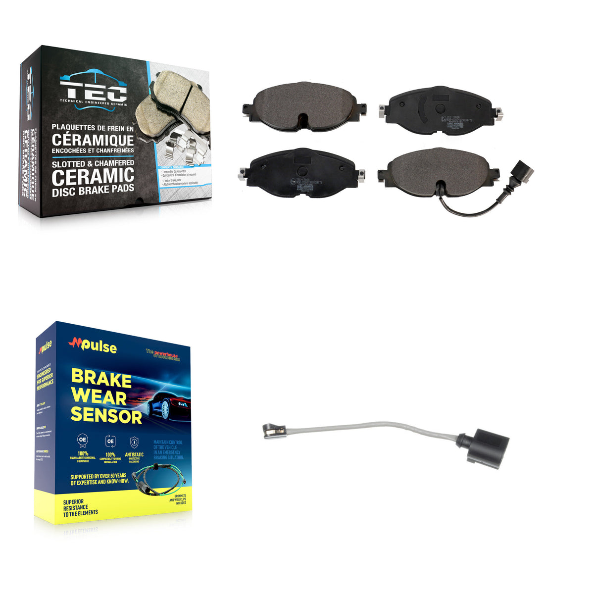 Front Ceramic Brake Pad & Extra Wear Sensor Kit For Volkswagen Jetta Golf SportWagen Taos KTW-100056