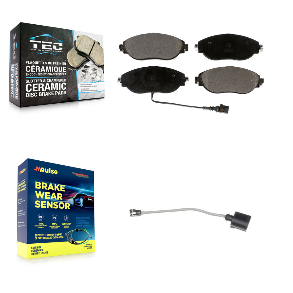 Front Ceramic Brake Pad & Extra Wear Sensor Kit For Volkswagen Tiguan Jetta Audi Q3 GTI R KTW-100057