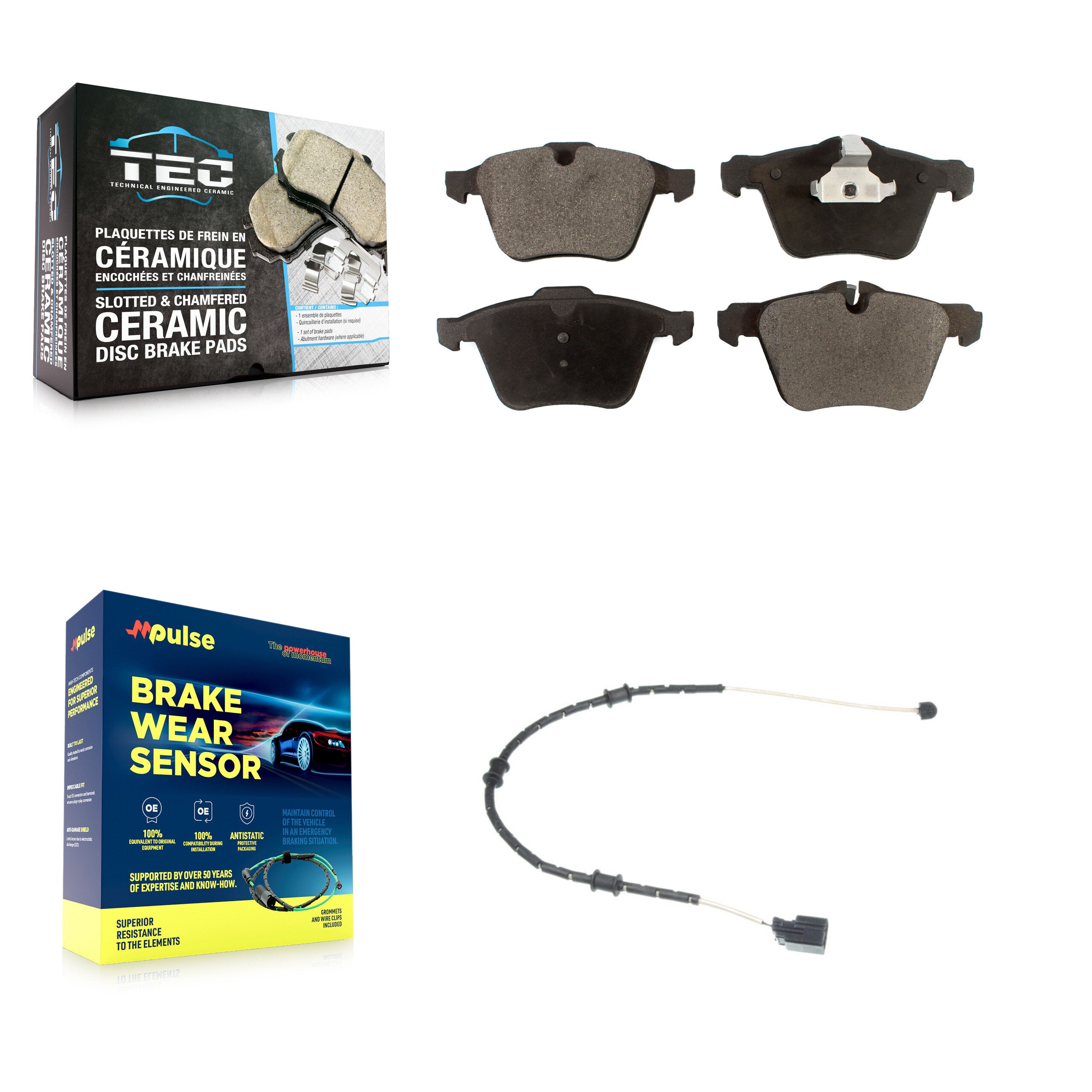 Front Ceramic Disc Brake Pads And Wear Sensors Kit For Jaguar XJ F-Type XK KTW-100059