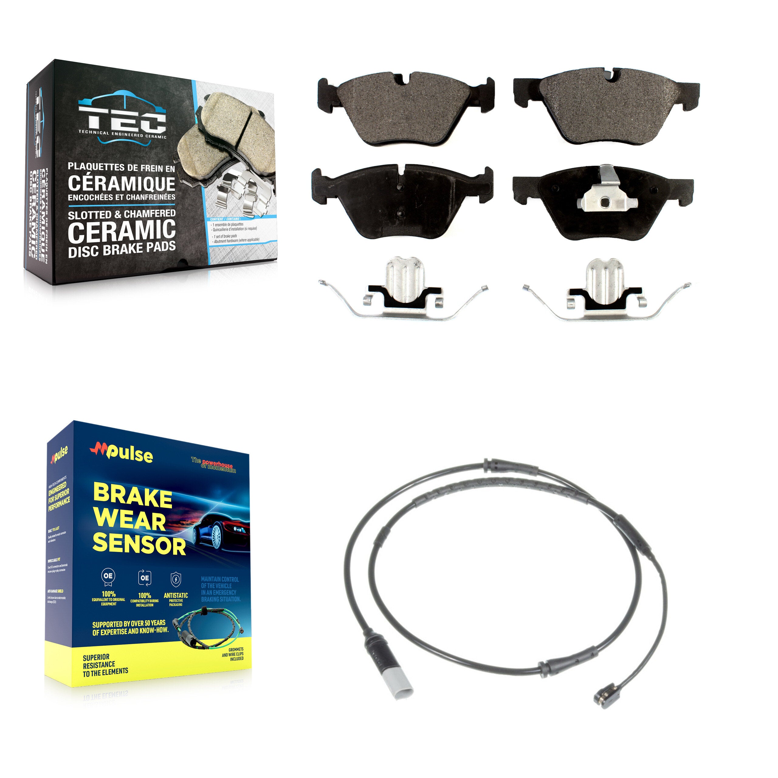 Front Ceramic Disc Brake Pads And Wear Sensors Kit For BMW 528i KTW-100079