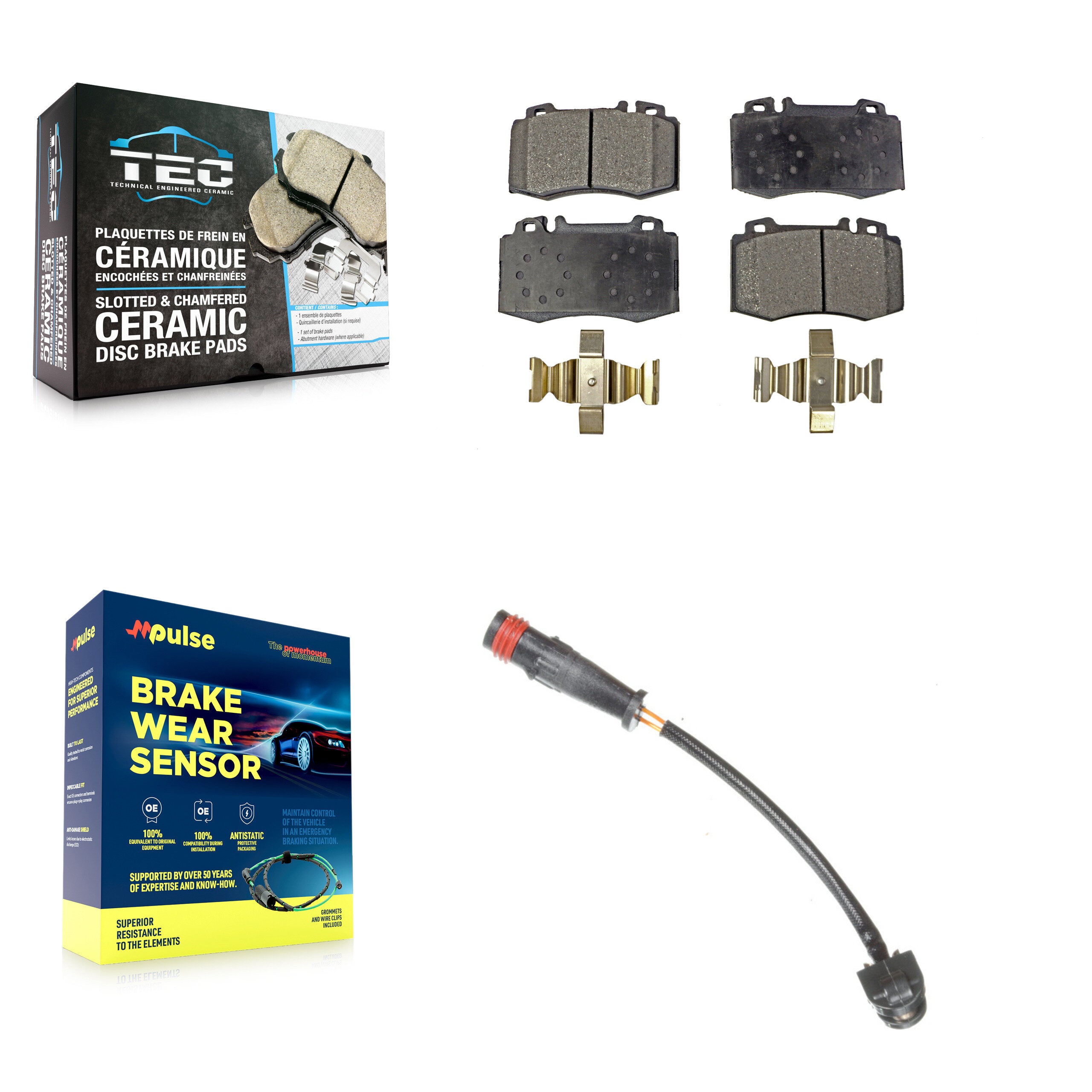 Front Ceramic Disc Brake Pads And Wear Sensors Kit For Mercedes-Benz SL500 SLK55 AMG KTW-100114