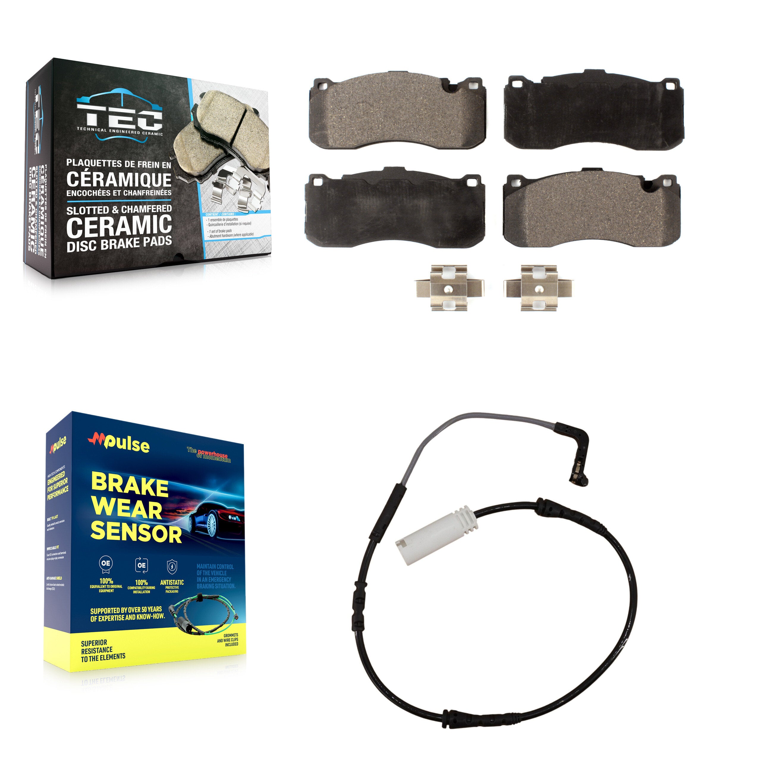 Front Ceramic Disc Brake Pads And Wear Sensors Kit For 2008-2010 BMW 135i 3.0L KTW-100129