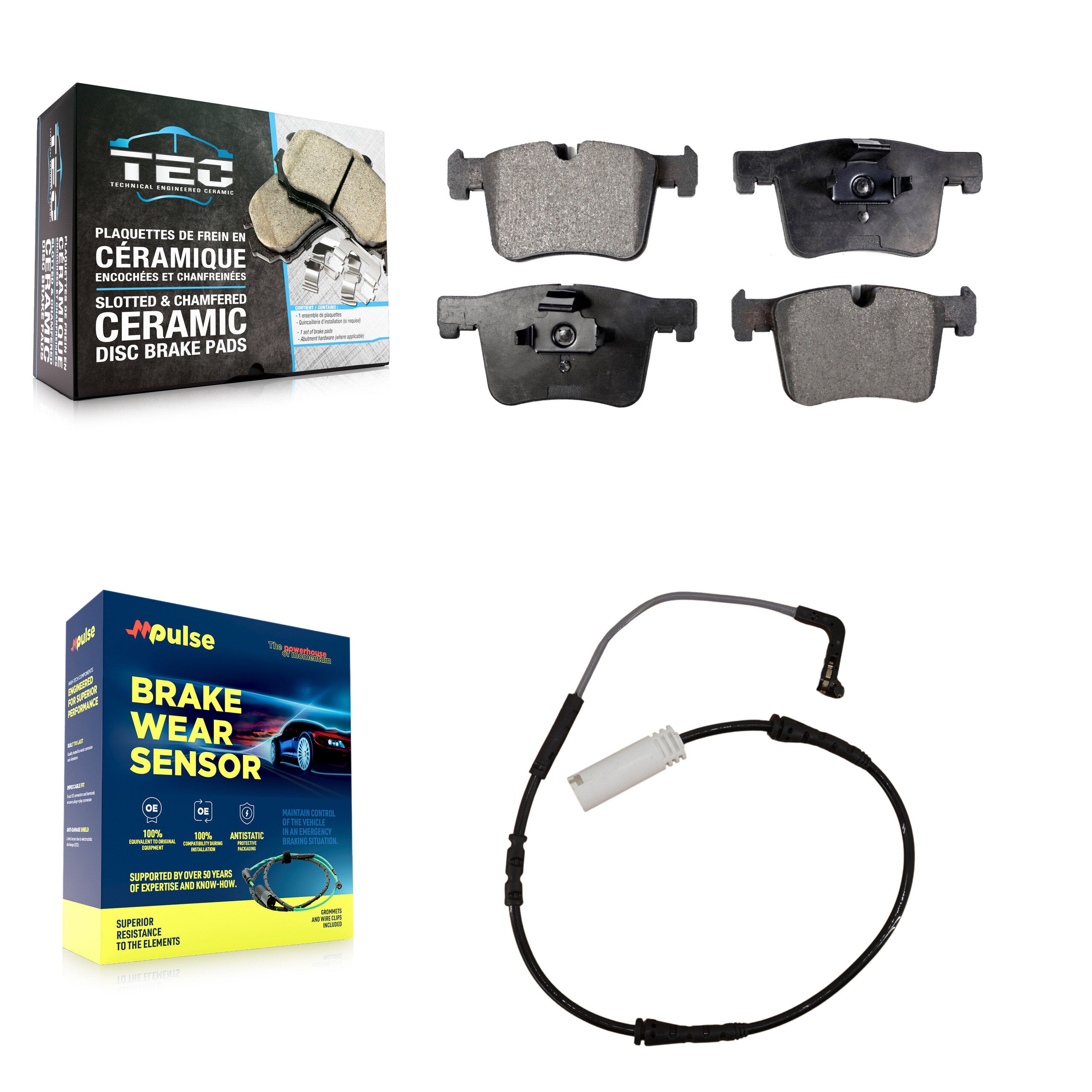Front Ceramic Disc Brake Pad Wear Sensor Kit For 2012 BMW 328i with Black Painted Caliper KTW-100130