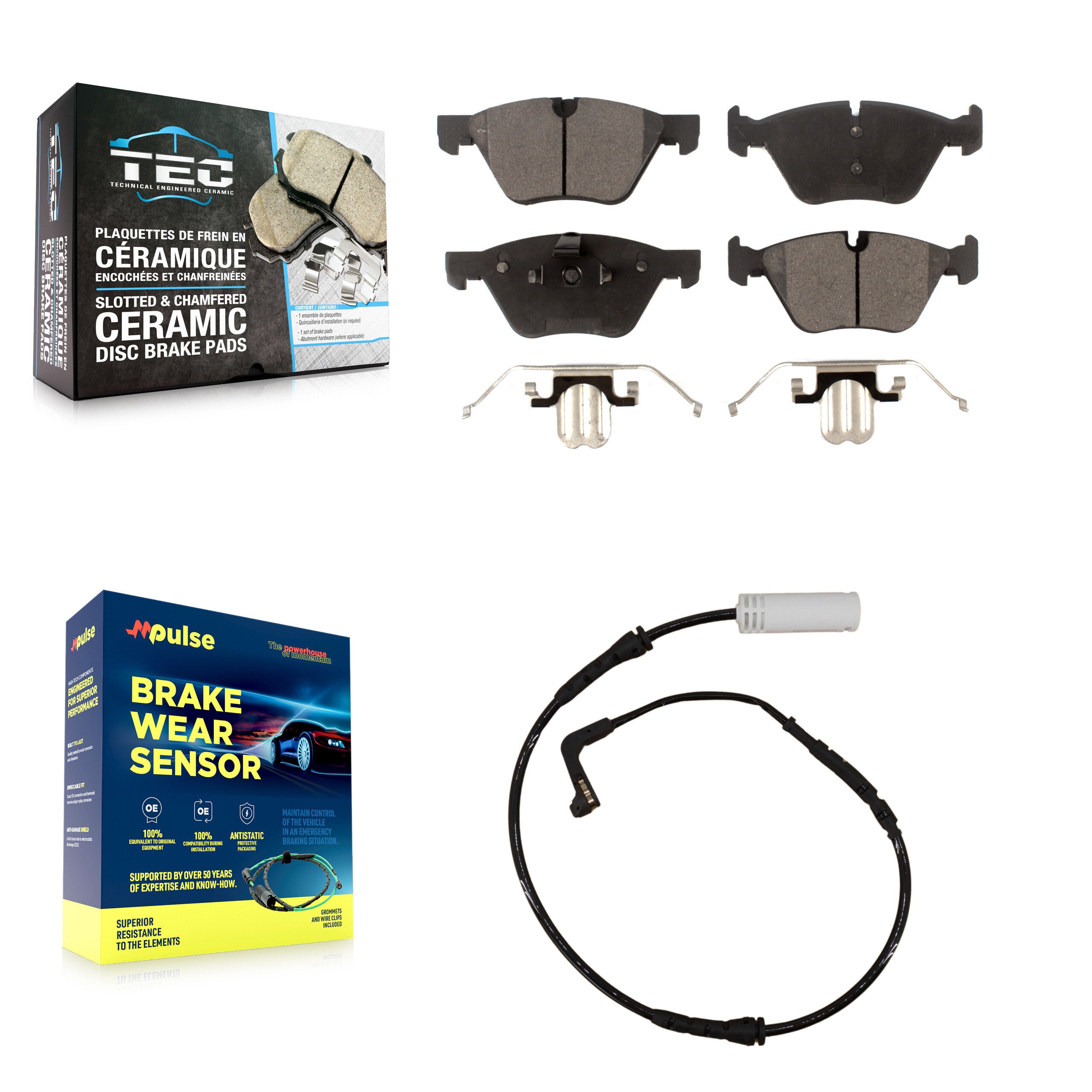 Front Ceramic Disc Brake Pads And Wear Sensors Kit For BMW 128i 328i 323i 325i 330i KTW-100158