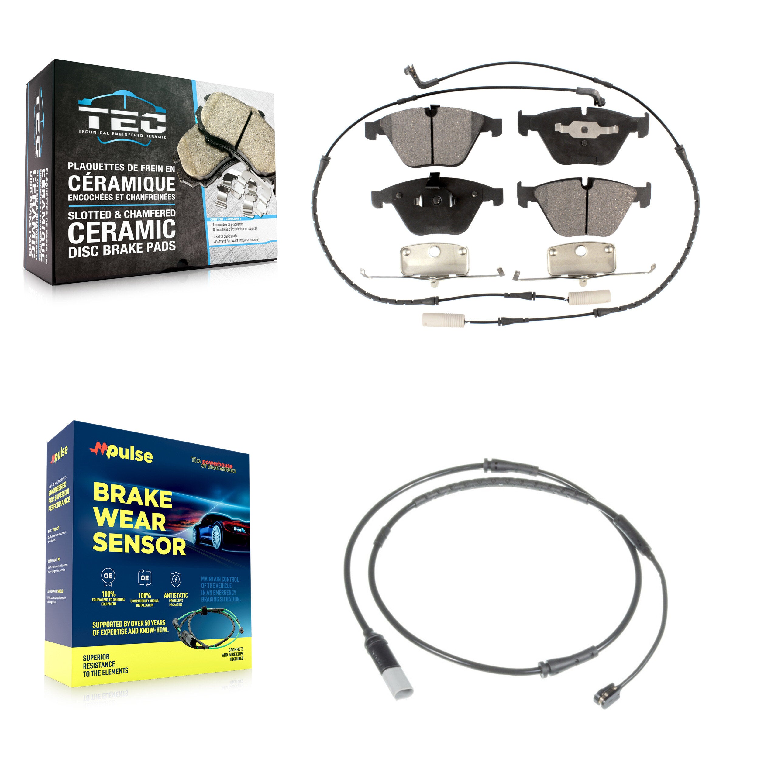 Front Ceramic Disc Brake Pads And Extra Wear Sensors Kit For 2010 BMW 535i Base with 3.0L KTW-100160