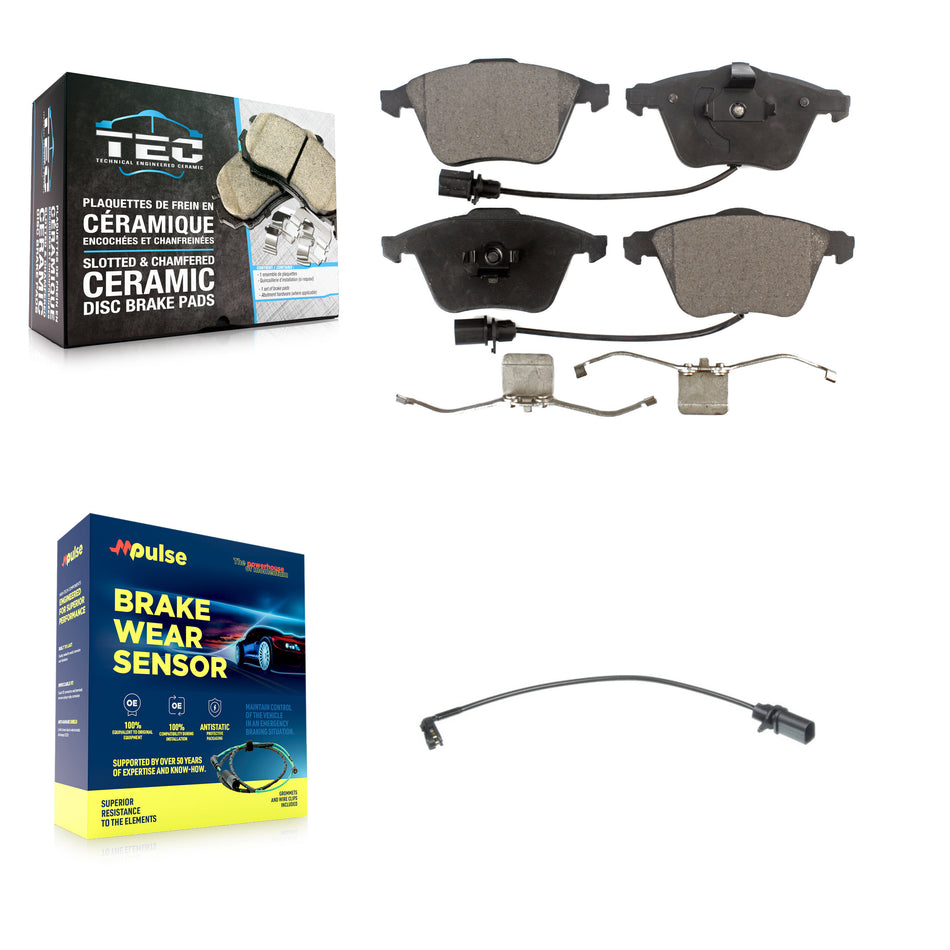 Front Ceramic Disc Brake Pads And Extra Wear Sensors Kit For 2008 Audi A4 Quattro S4 KTW-100166