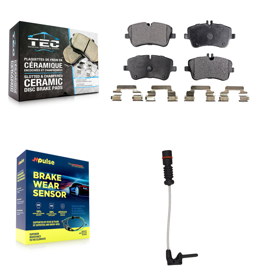 Front Ceramic Brake Pad And Wear Sensor Kit For 2003 Mercedes-Benz CLK320 Coupe with 3.2L KTW-100178