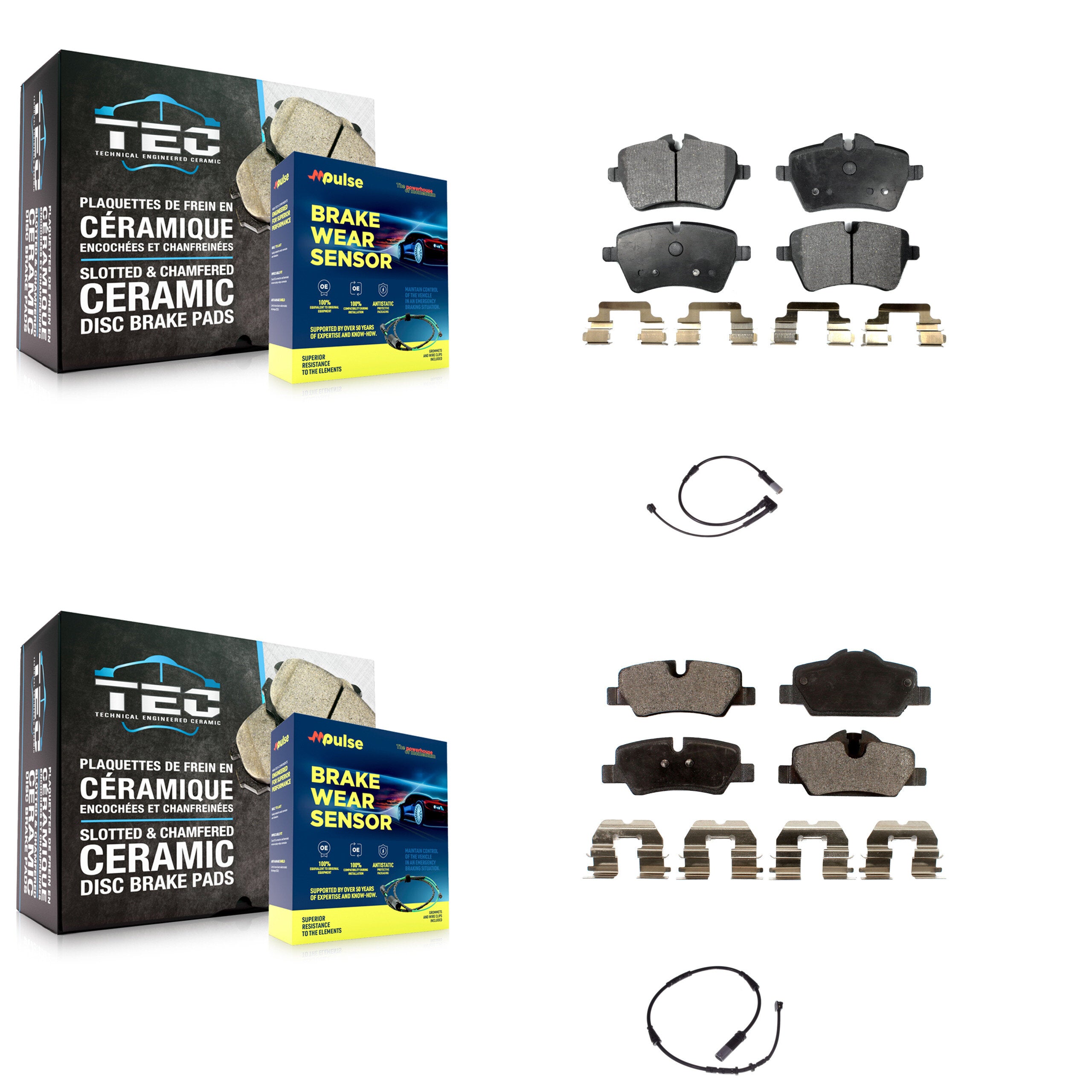 Front Rear Ceramic Disc Brake Pads And Wear Sensors Kit For Mini Cooper KTW-100232