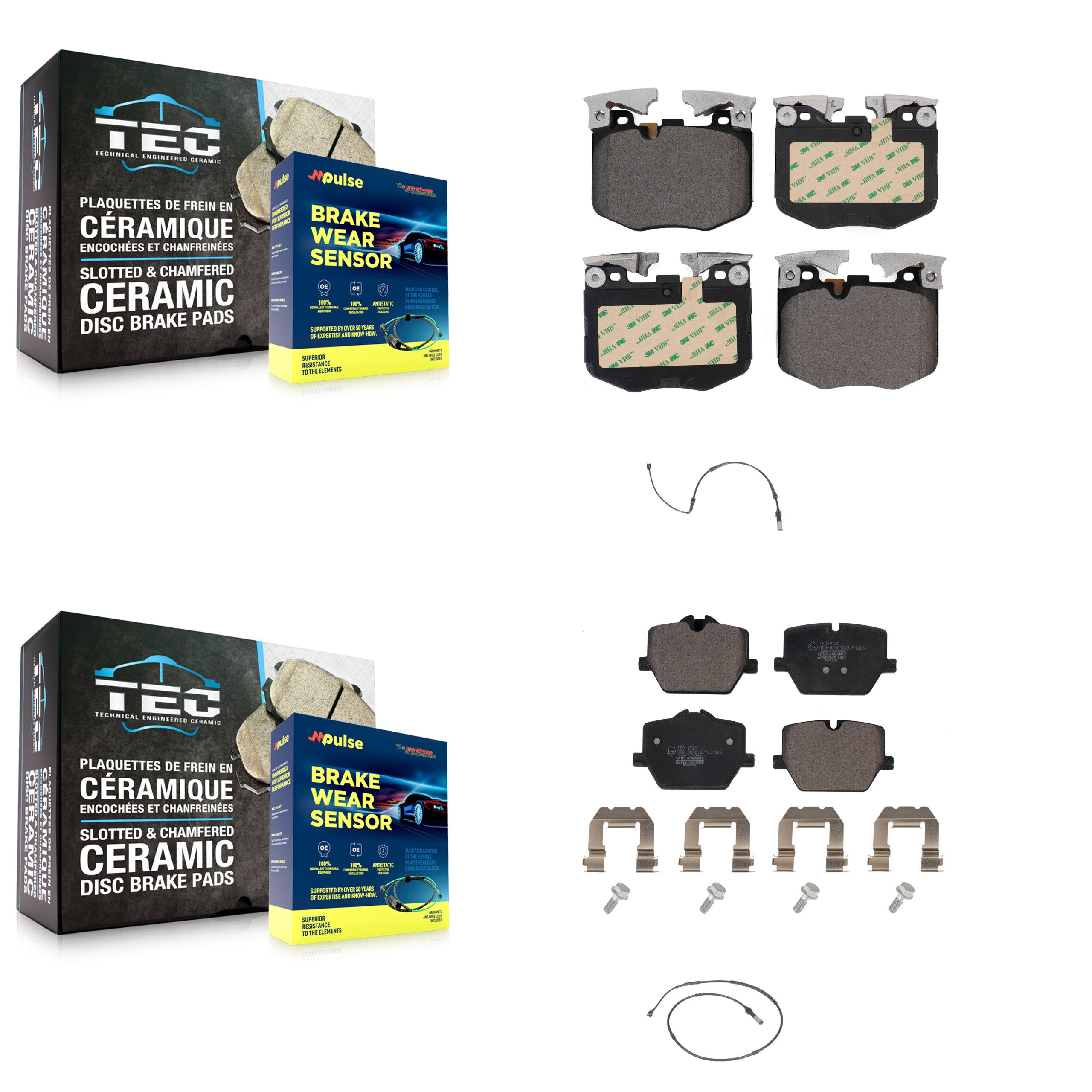 Front Rear Ceramic Disc Brake Pads And Wear Sensors Kit For 2019 BMW 330i xDrive Wagon KTW-100239