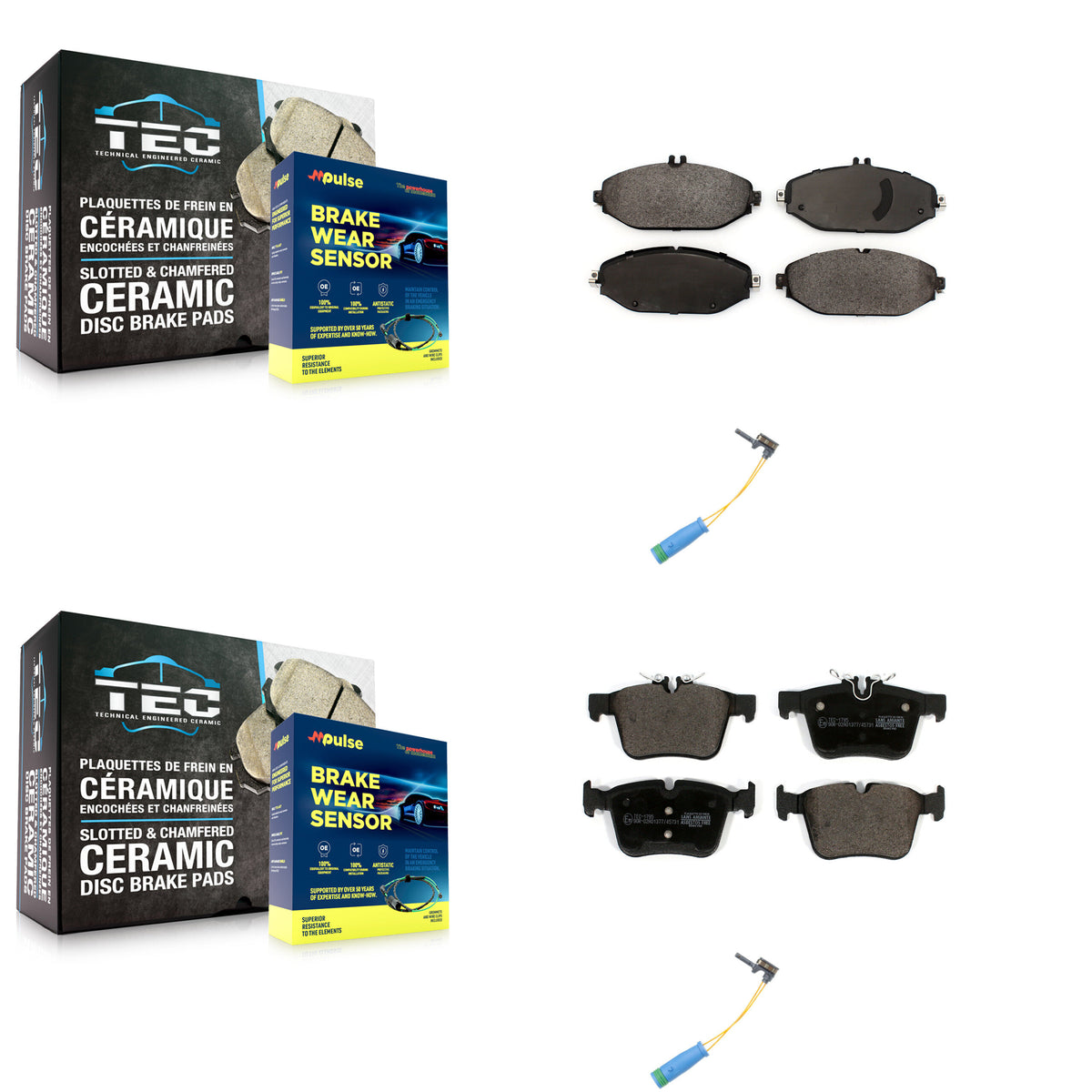 Front Rear Ceramic Brake Pad Wear Sensor Kit For Mercedes-Benz C300 Without Sport Package KTW-100245