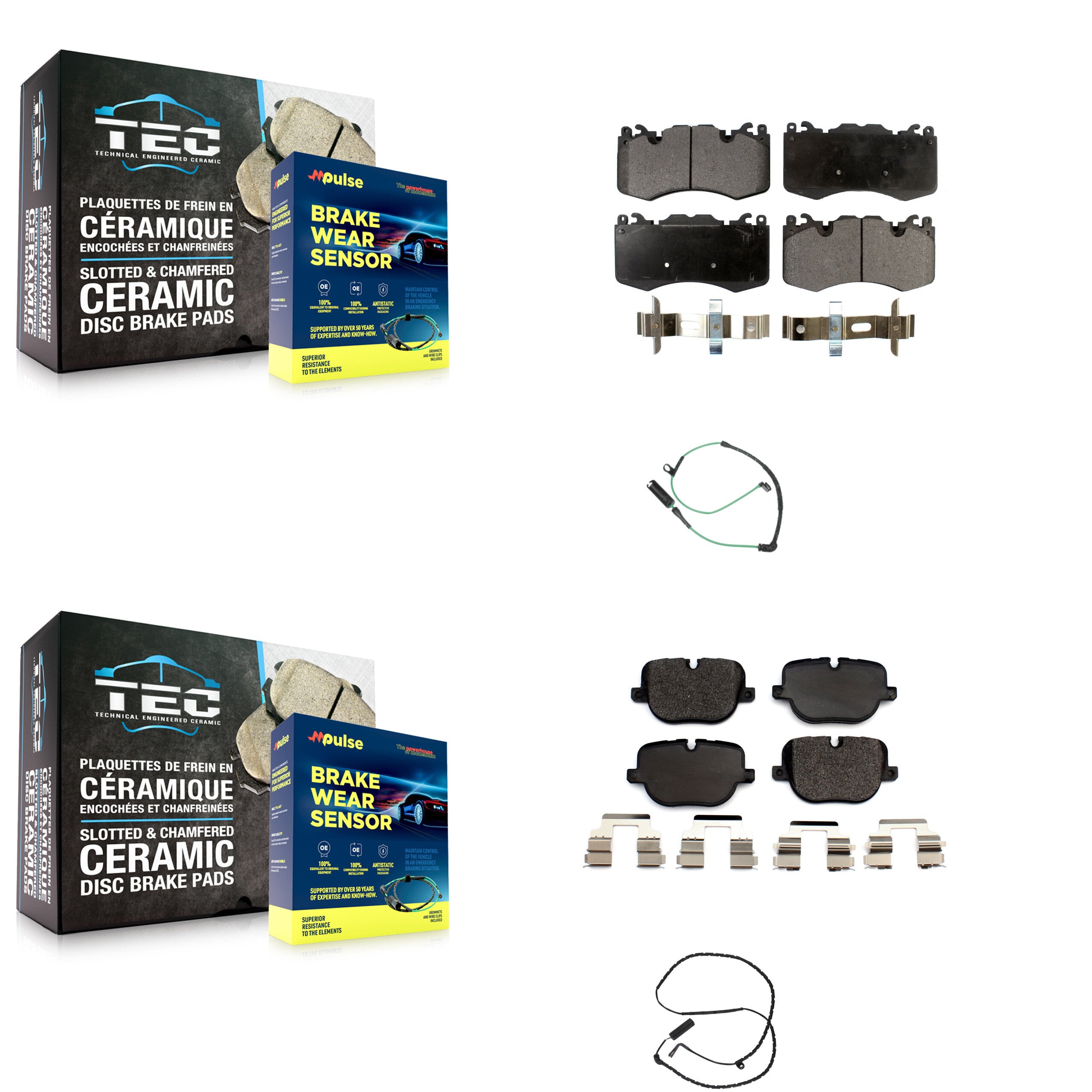 Front Rear Ceramic Disc Brake Pads And Wear Sensors Kit For Land Rover Range KTW-100264
