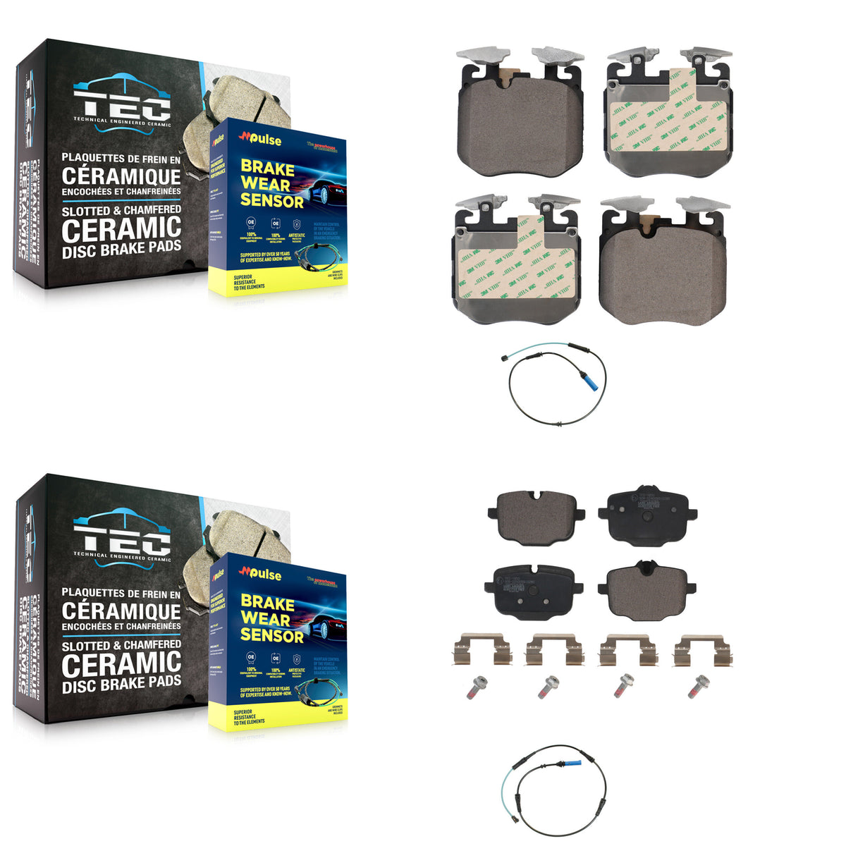 Front Rear Ceramic Brake Pad & Wear Sensor Kit For BMW 540i xDrive 750i M550i 740e Alpina KTW-100271