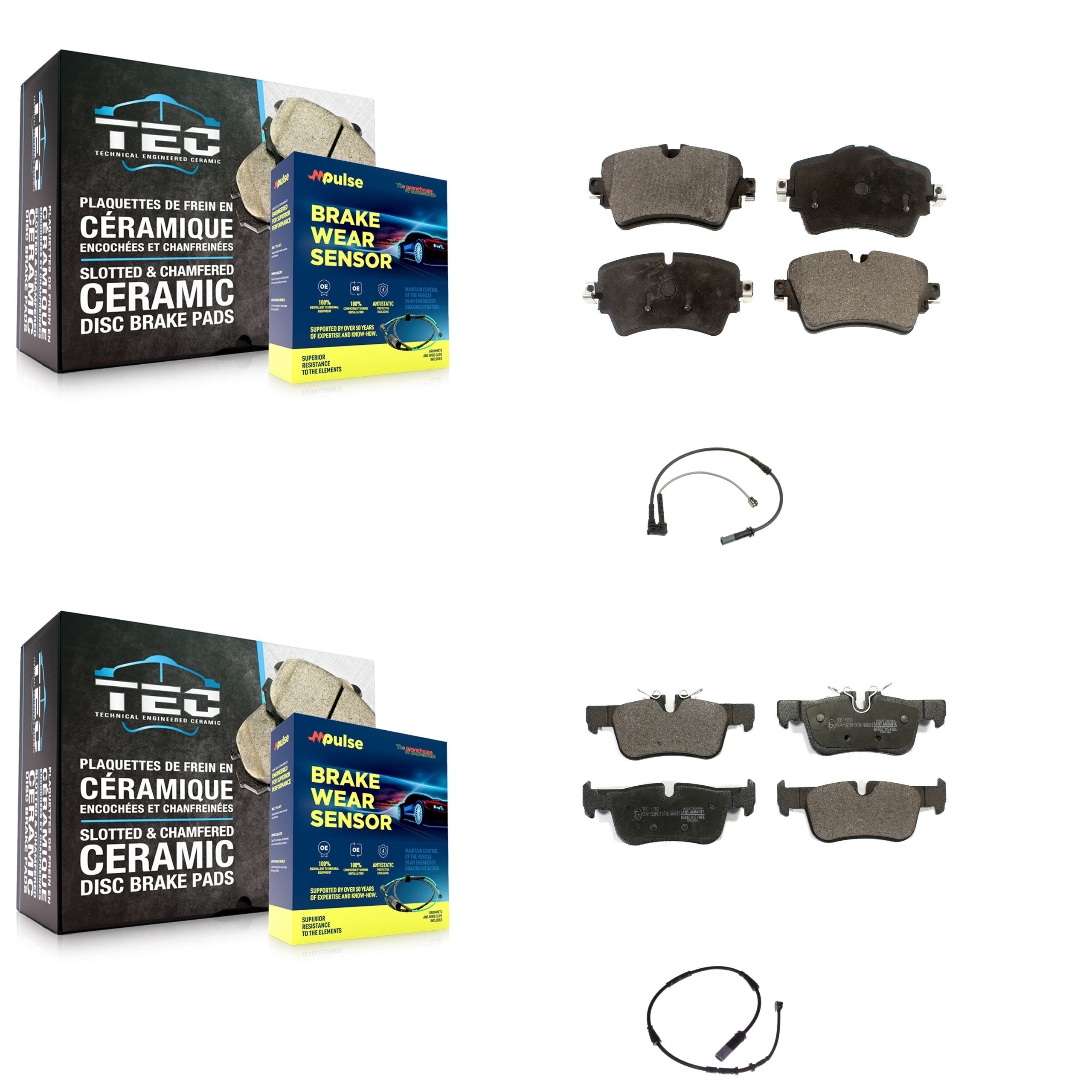 Front Rear Ceramic Brake Pads Wear Sensor Kit For Mini Cooper Clubman Base ALL4 with 1.5L KTW-100281