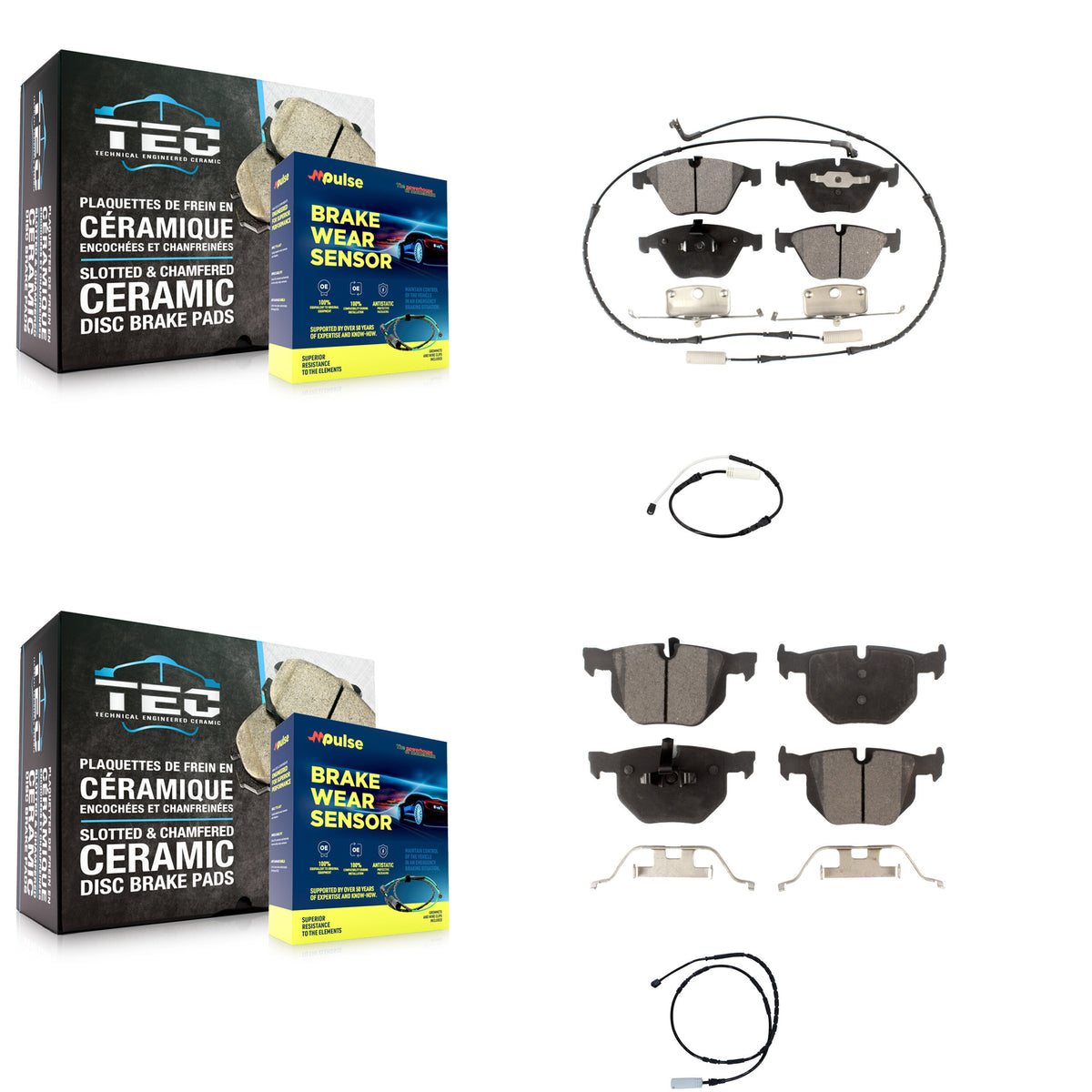 Front Rear Ceramic Disc Brake Pads And Extra Wear Sensors Kit For BMW 335i 335is 335d KTW-100286