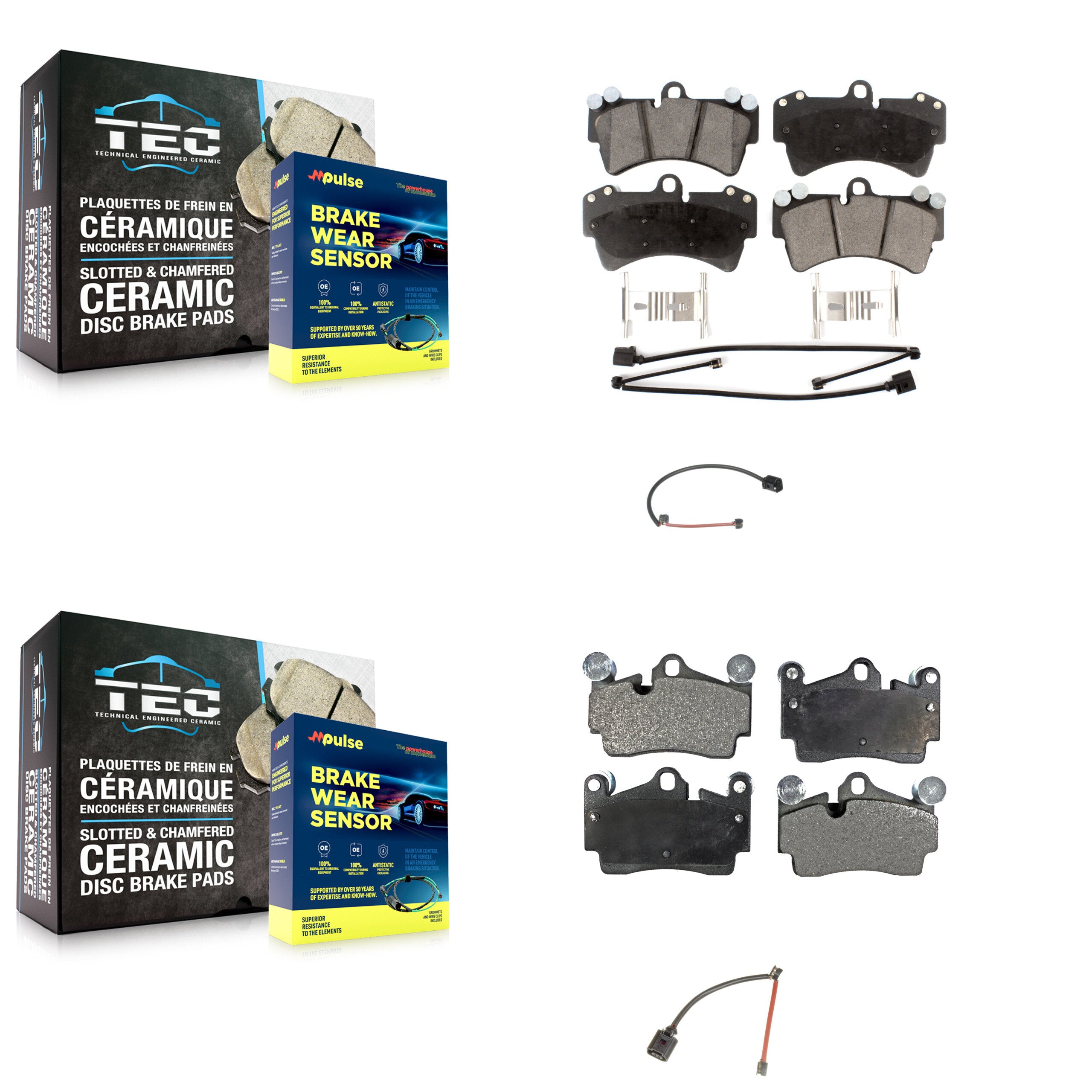 Front Rear Ceramic Disc Brake Pads And Extra Wear Sensors Kit For Audi Q7 Porsche Cayenne KTW-100297