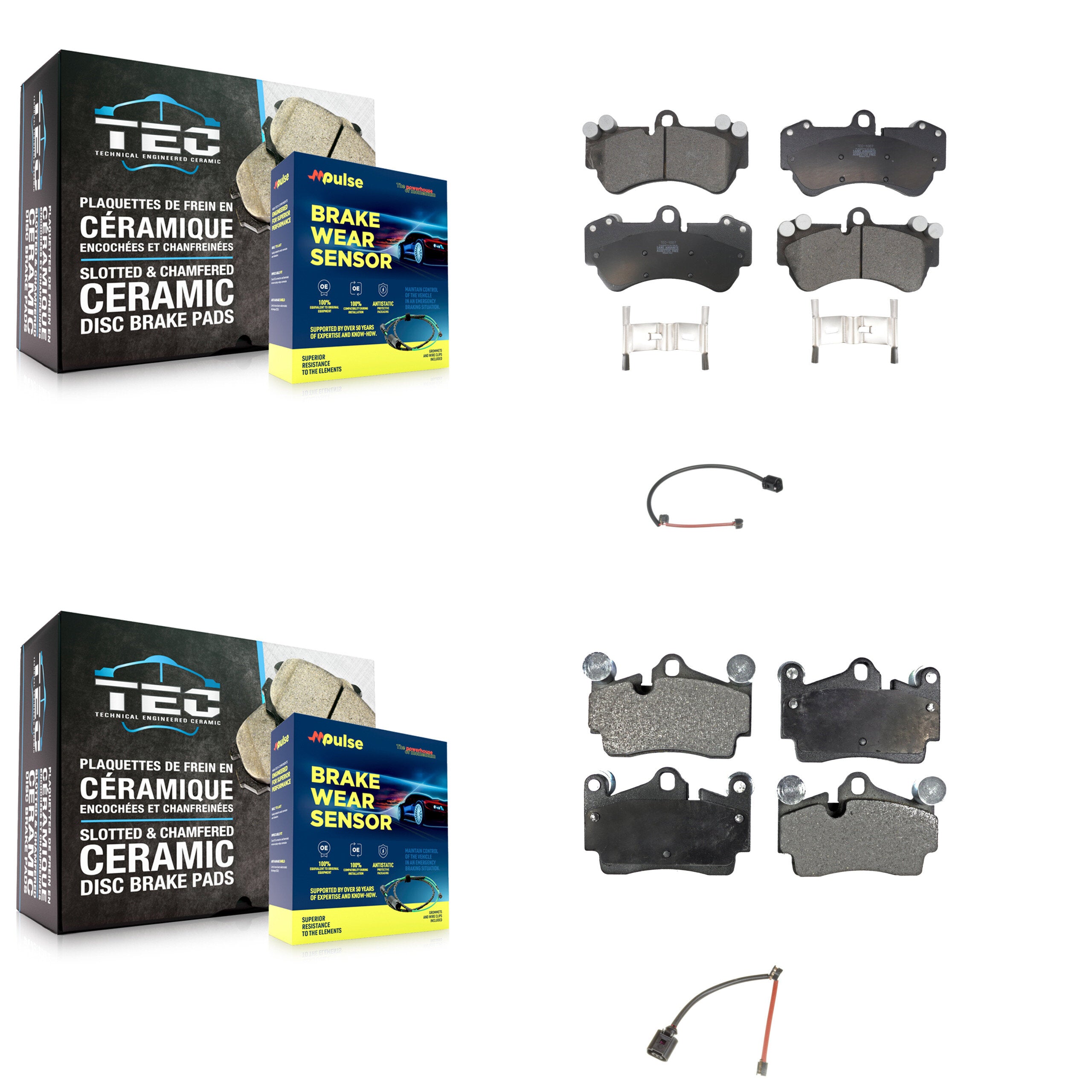 Front Rear Ceramic Disc Brake Pads And Wear Sensors Kit For Porsche Cayenne KTW-100298