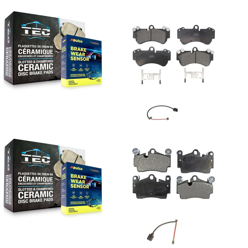 Front Rear Ceramic Disc Brake Pads And Wear Sensors Kit For Porsche Cayenne KTW-100298