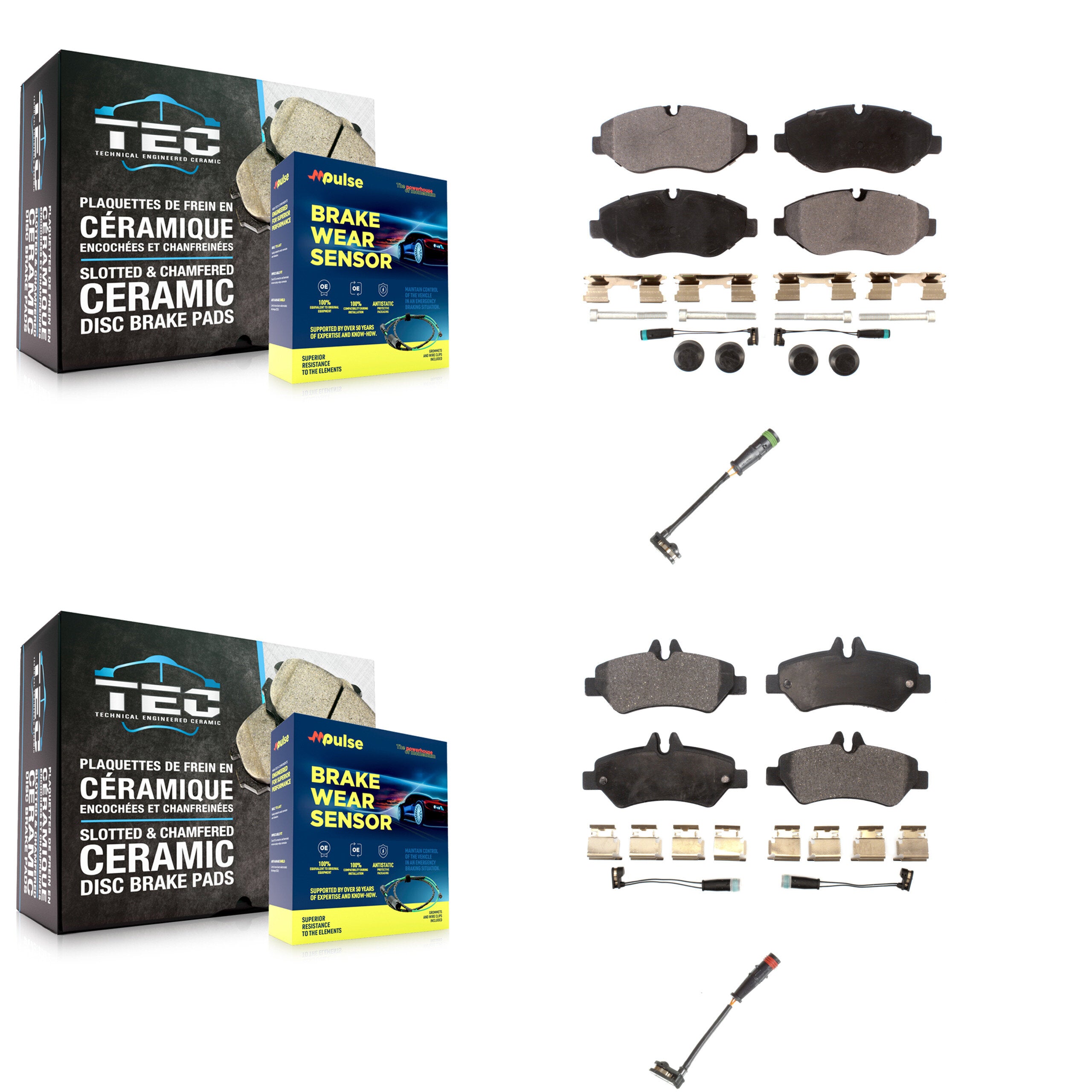 Front Rear Ceramic Brake Pads Extra Wear Sensor Kit For Sprinter 2500 Mercedes-Benz Dodge KTW-100305