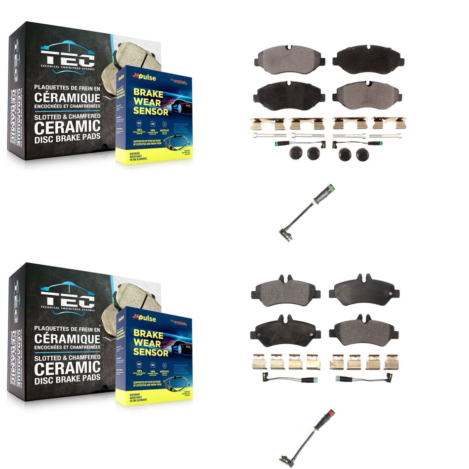 Front Rear Ceramic Brake Pads Extra Wear Sensor Kit For Sprinter 2500 Mercedes-Benz Dodge KTW-100305