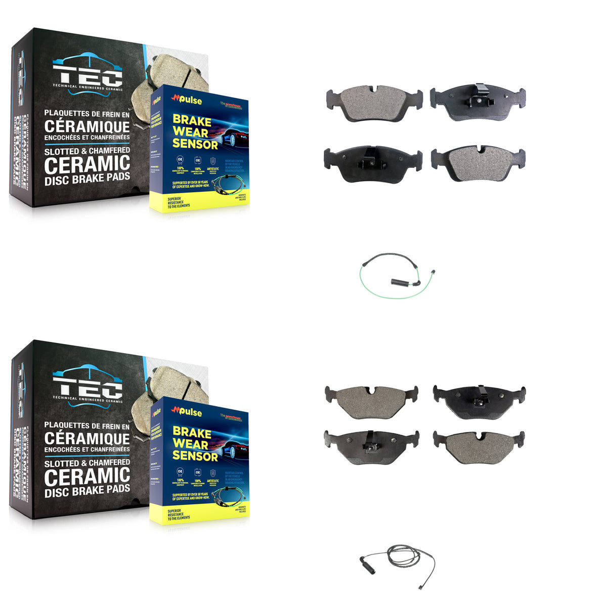 Front Rear Ceramic Disc Brake Pads And Wear Sensors Kit For 2001-2005 BMW 325xi 2.5L KTW-100312