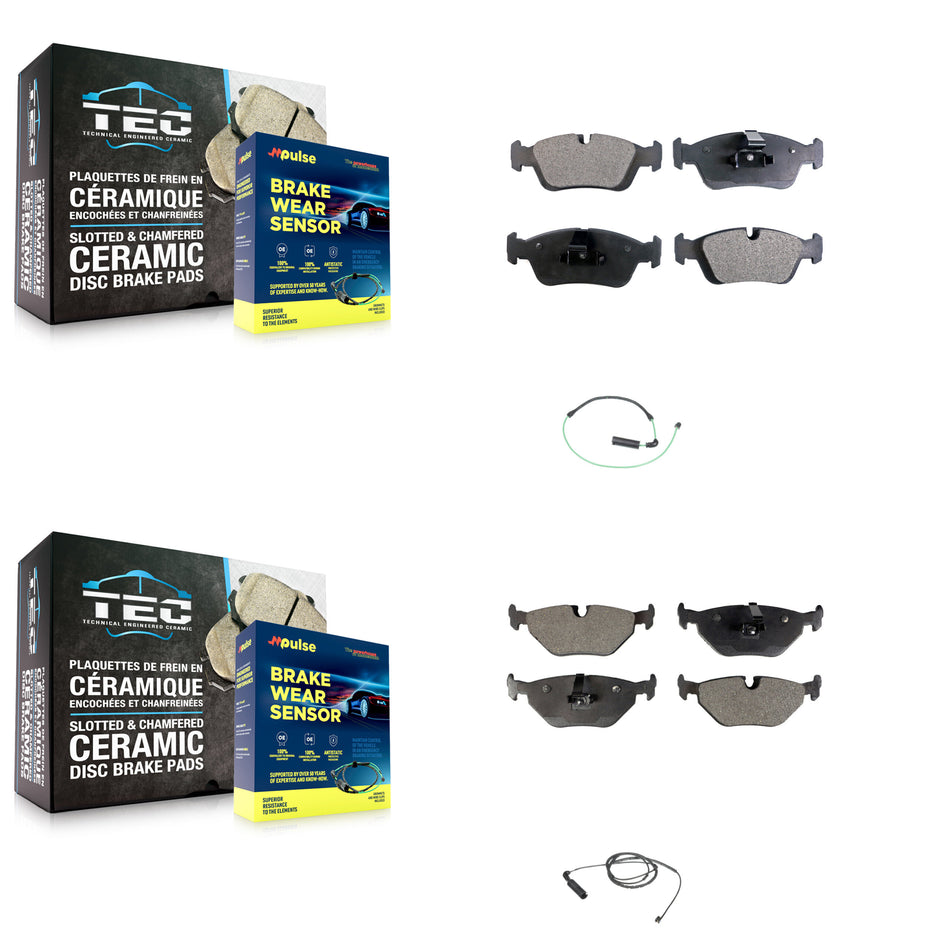Front Rear Ceramic Disc Brake Pads And Wear Sensors Kit For 2001-2005 BMW 325xi 2.5L KTW-100312