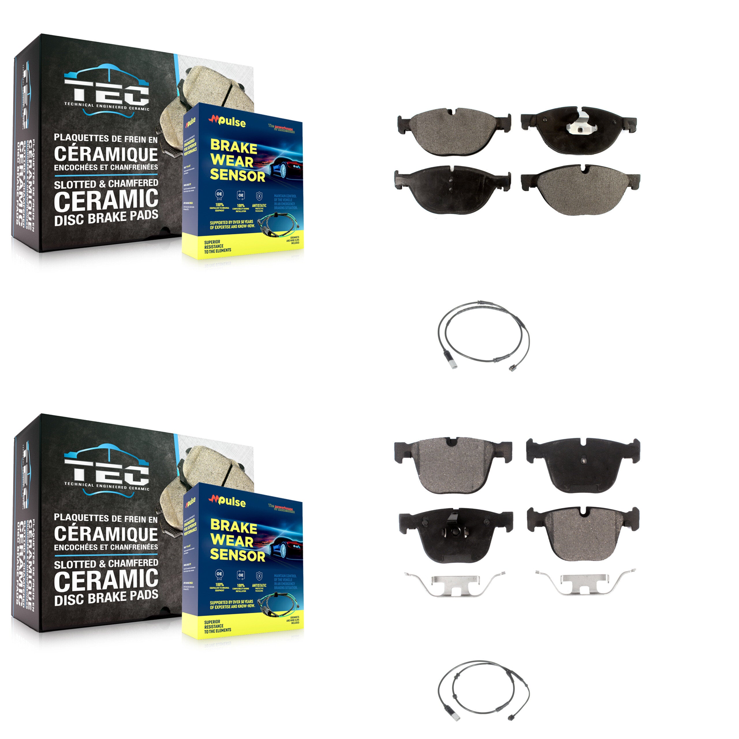 Front Rear Ceramic Disc Brake Pads And Wear Sensors Kit For 2012 BMW 750i GAS engine KTW-100321
