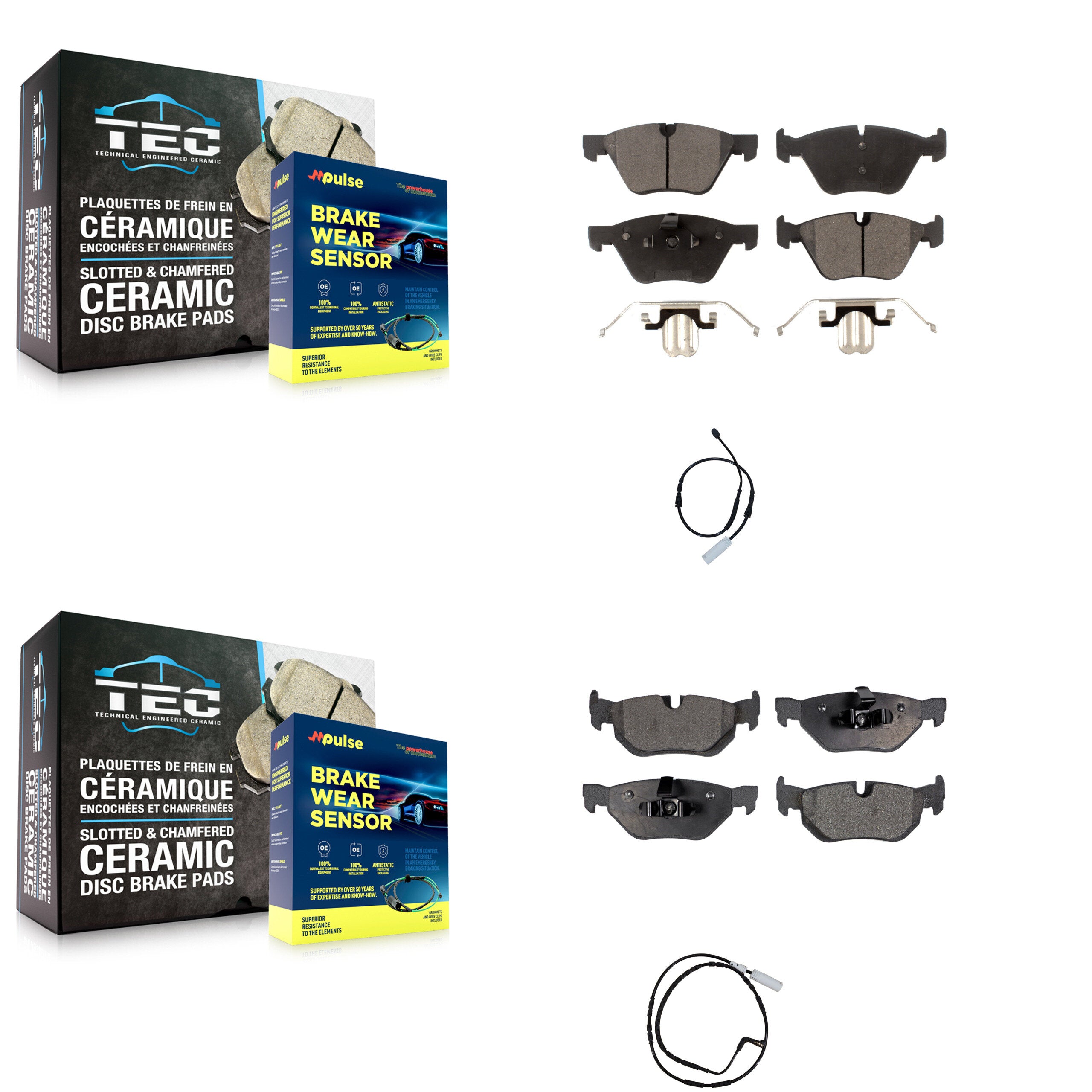 Front Rear Ceramic Disc Brake Pads And Wear Sensors Kit For BMW 128i 3.0L KTW-100343