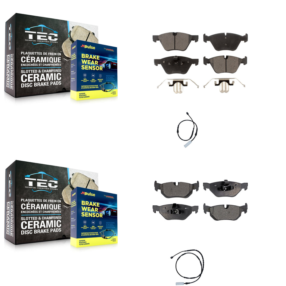 Front Rear Ceramic Disc Brake Pads And Wear Sensors Kit For 2013 BMW 128i 3.0L KTW-100352