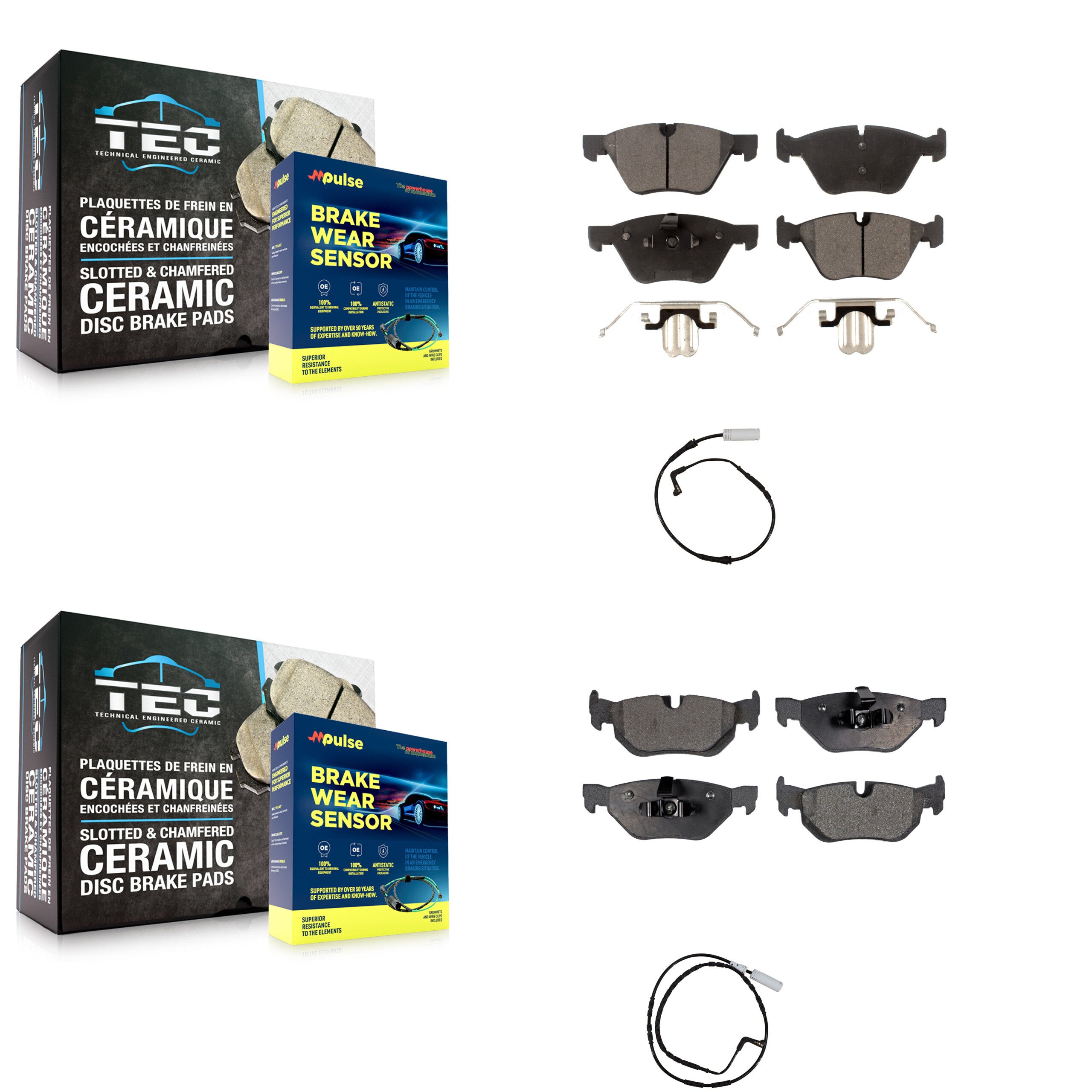 Front Rear Ceramic Disc Brake Pads And Wear Sensors Kit For BMW 128i 328i 323i 325i KTW-100353