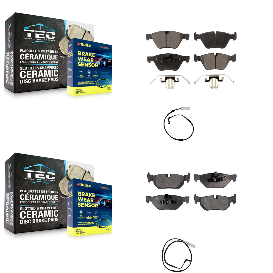 Front Rear Ceramic Disc Brake Pads And Wear Sensors Kit For BMW 128i 328i 323i 325i KTW-100353