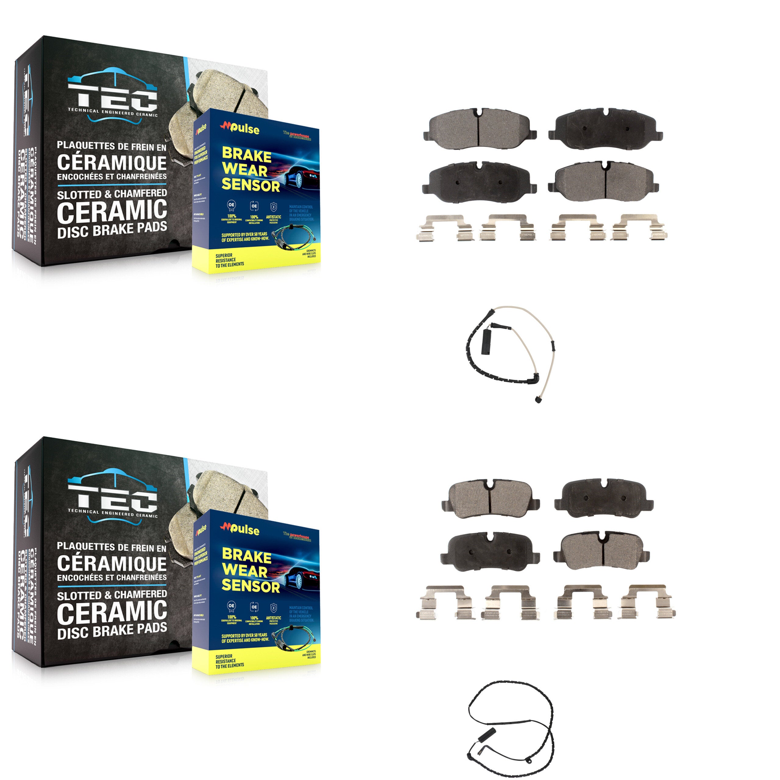Front Rear Ceramic Disc Brake Pads And Wear Sensors Kit For Land Rover Range KTW-100360