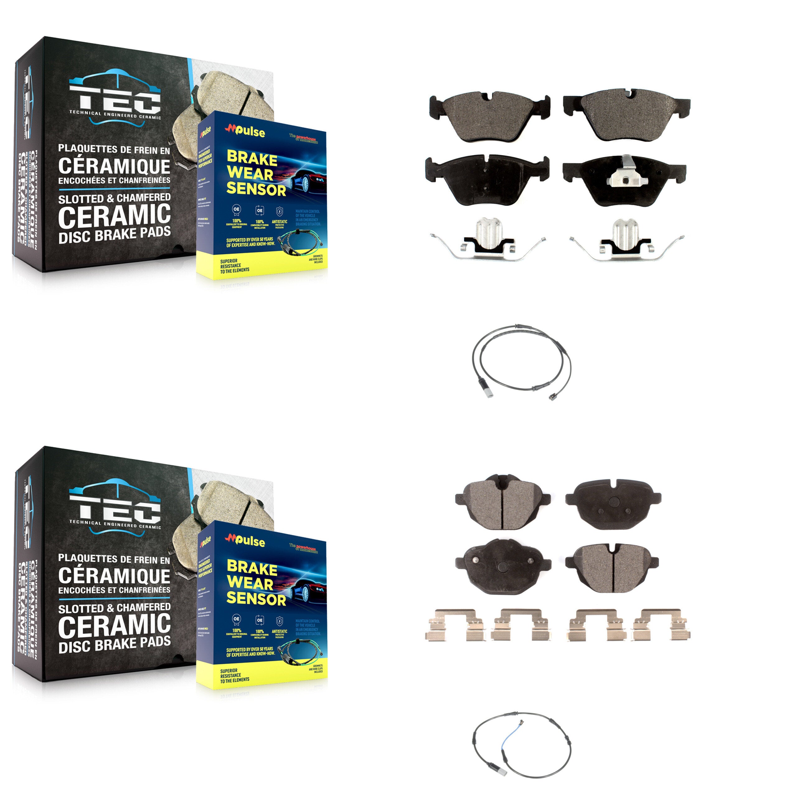 Front Rear Ceramic Disc Brake Pads And Wear Sensors Kit For BMW 528i KTW-100371