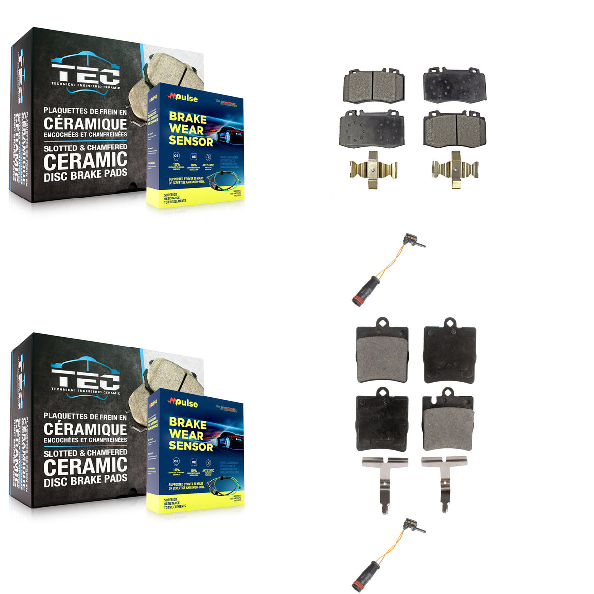 Front Rear Ceramic Disc Brake Pad Wear Sensor Kit For Mercedes-Benz C230 SLK350 C320 C350 KTW-100375