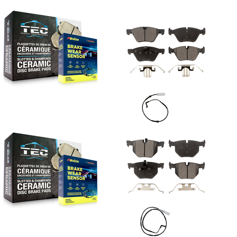 Front Rear Ceramic Disc Brake Pads And Wear Sensors Kit For 2006 BMW 330i KTW-100380