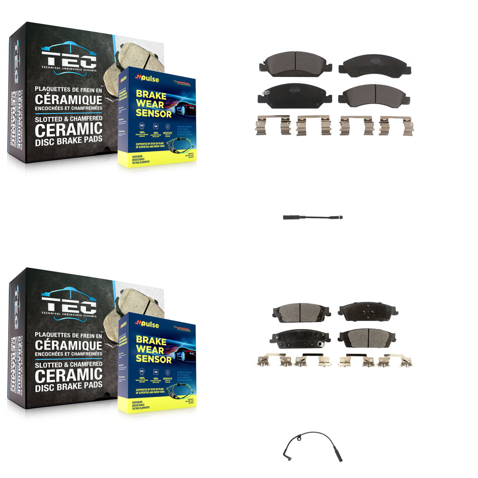 Front Rear Ceramic Brake Pad & Wear Sensor Kit For Chevrolet Silverado 1500 LD GMC Sierra KTW-100384