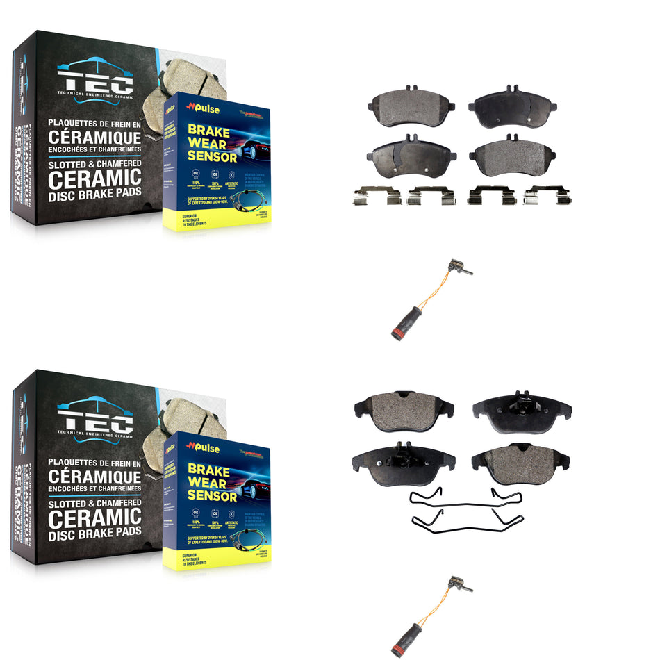 Front Rear Ceramic Disc Brake Pads And Wear Sensors Kit For Mercedes-Benz C300 C250 C230 KTW-100393