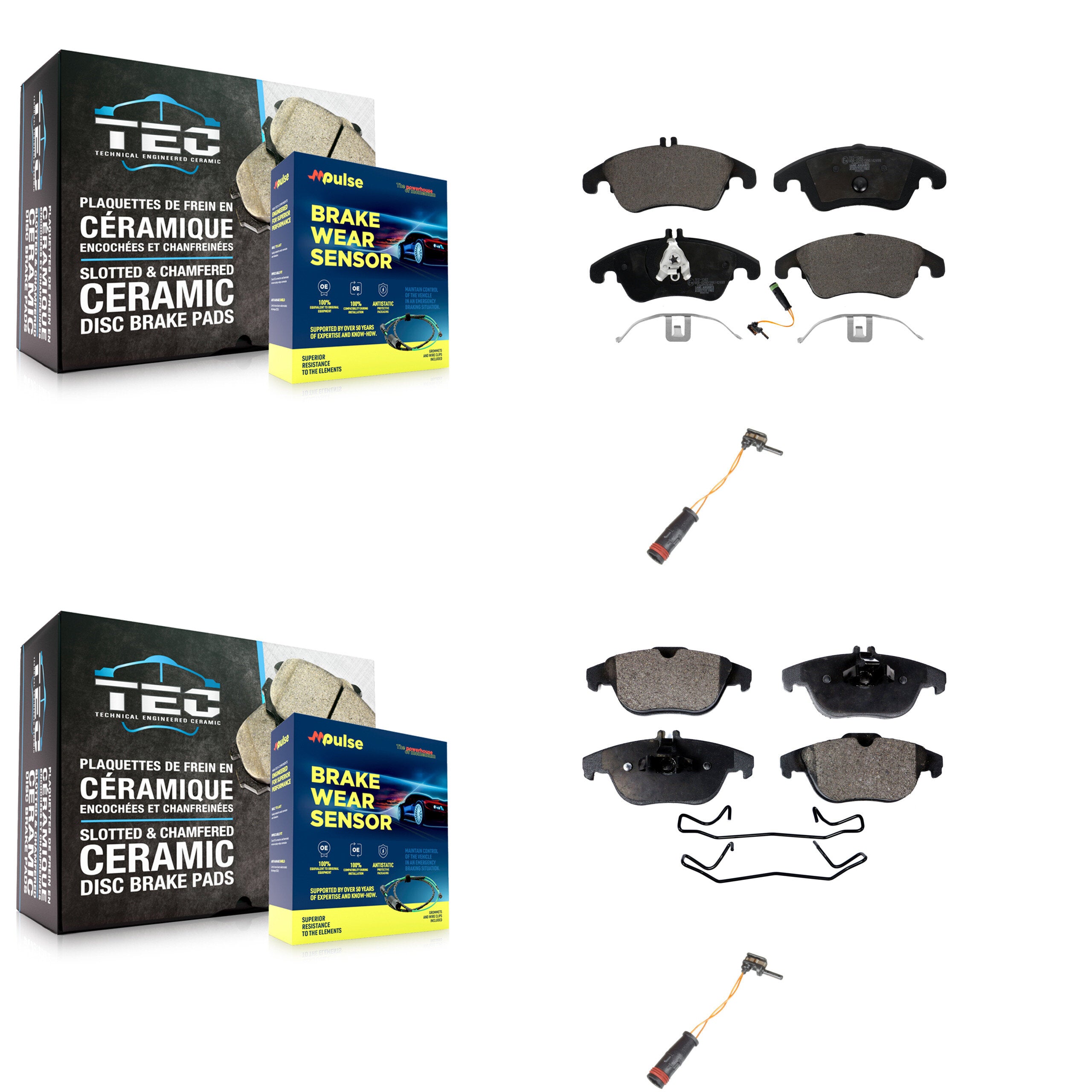 Front Rear Ceramic Brake Pads Extra Wear Sensor Kit For Mercedes-Benz C300 C350 E350 E550 KTW-100394