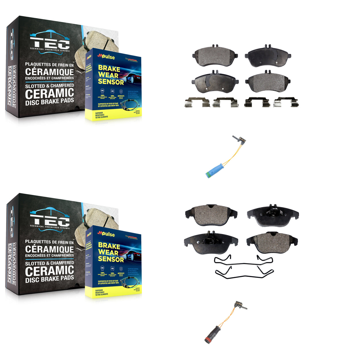 Front Rear Ceramic Brake Pad Wear Sensor Kit For Mercedes-Benz C250 Without Sport Package KTW-100395