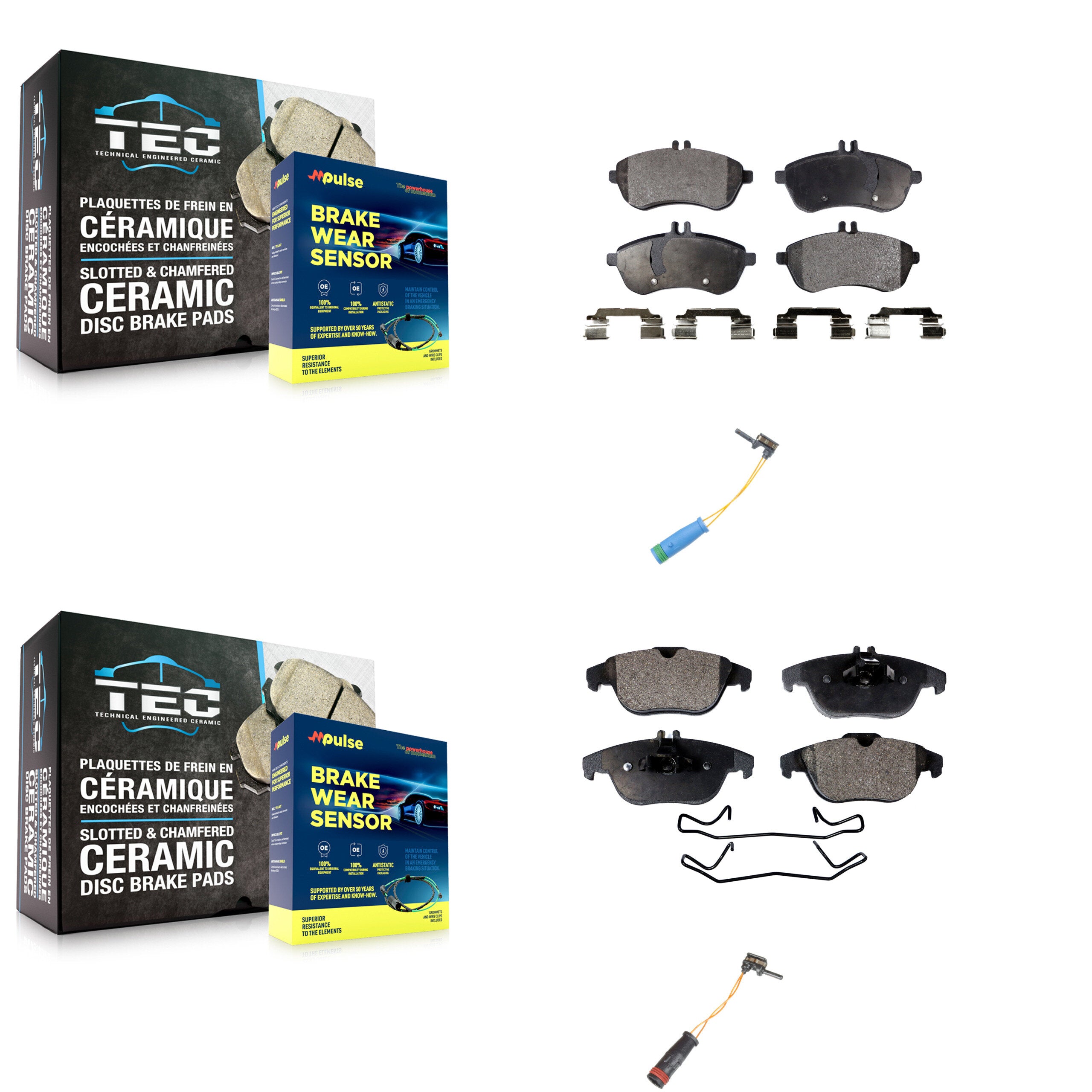 Front Rear Ceramic Brake Pad Wear Sensor Kit For Mercedes-Benz C250 Without Sport Package KTW-100395