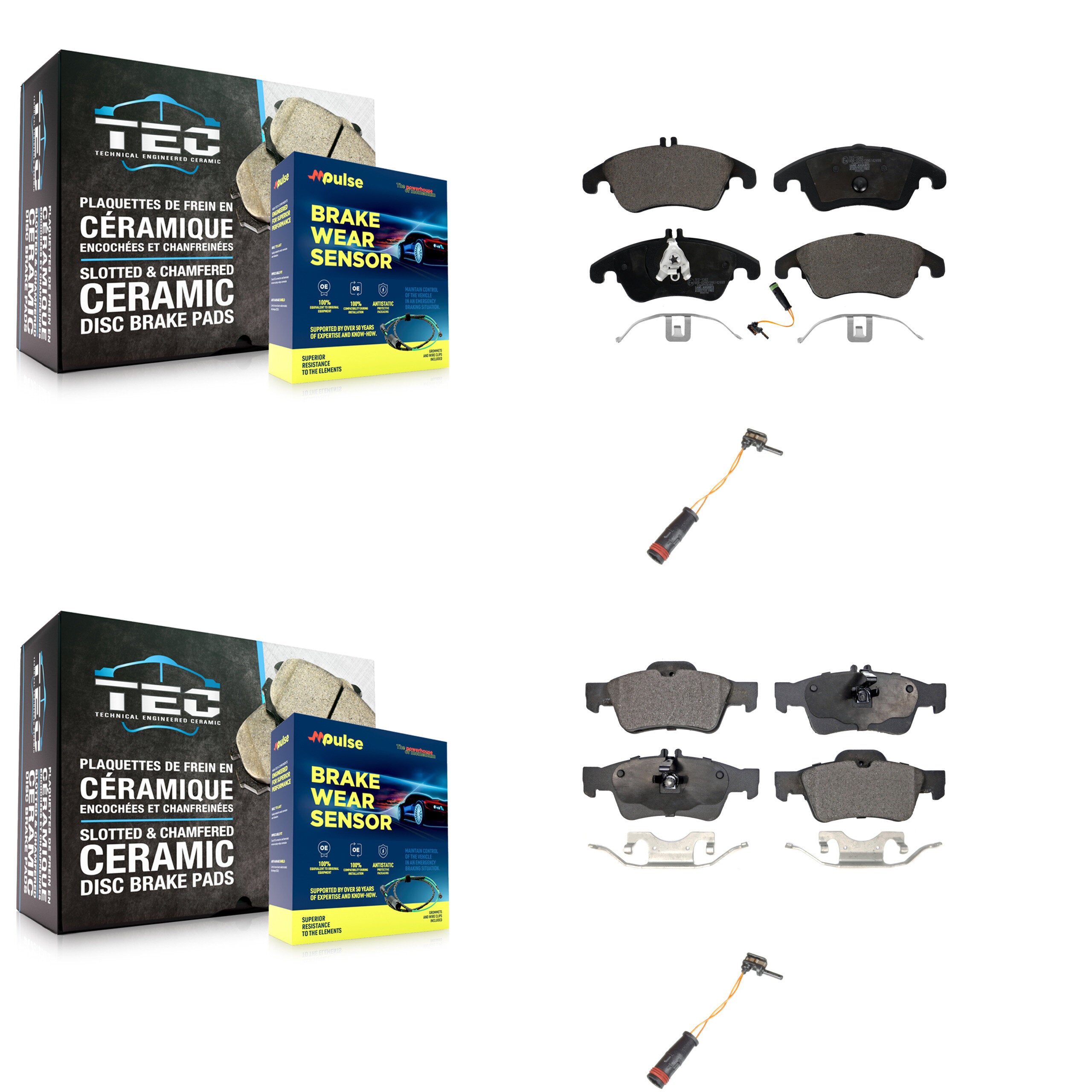 Front Rear Ceramic Brake Pad And Extra Wear Sensor Kit For Mercedes-Benz E350 E250 CLS400 KTW-100397