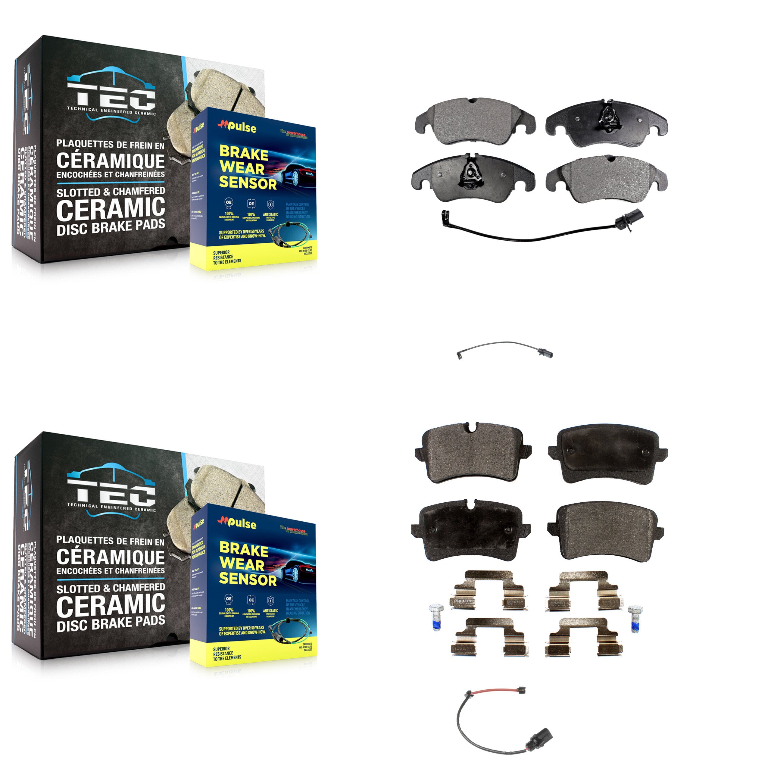 Front Rear Ceramic Disc Brake Pads And Extra Wear Sensors Kit For 2012 Audi A6 KTW-100406