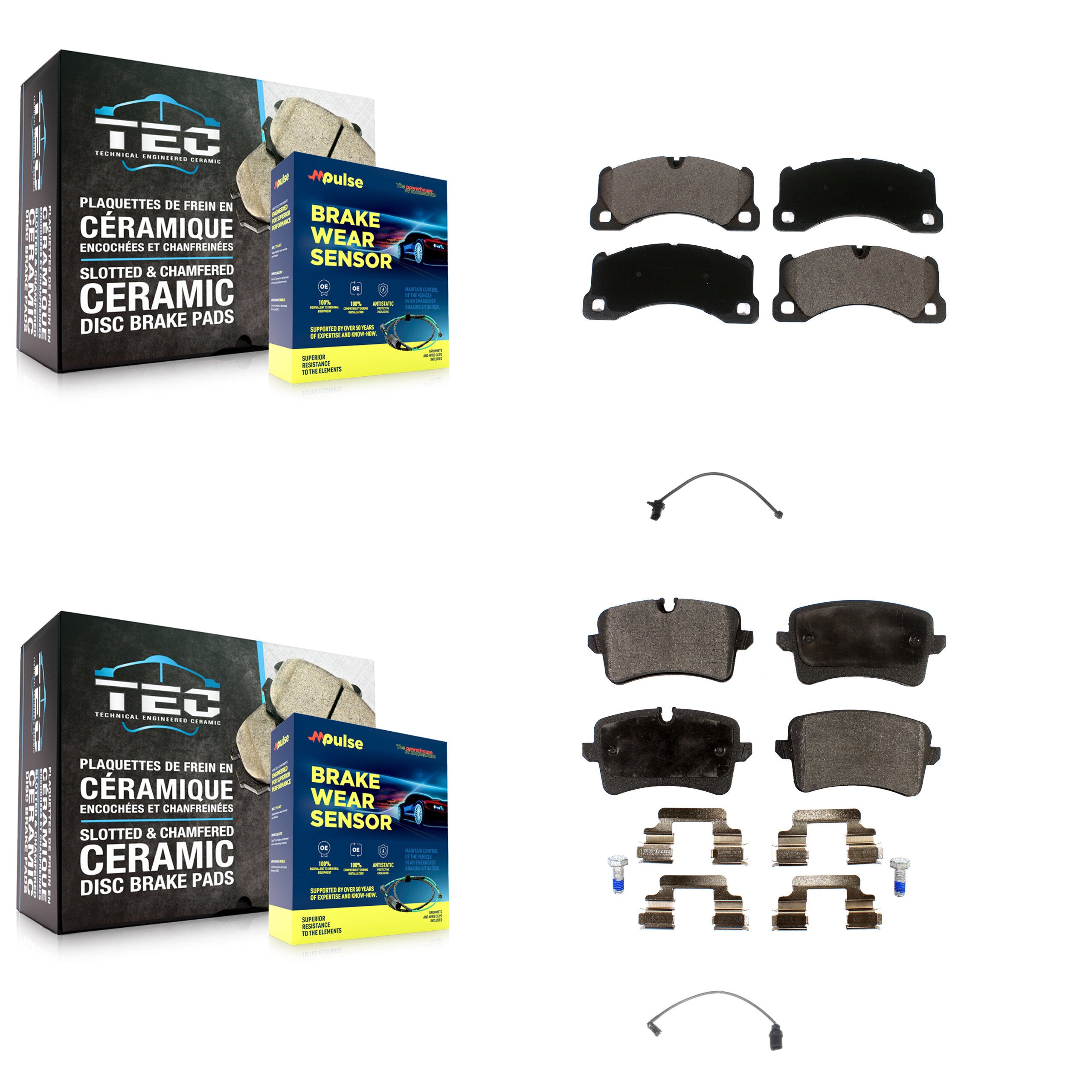 Front Rear Ceramic Disc Brake Pads Wear Sensor Kit For Porsche Macan except Rotor KTW-100410