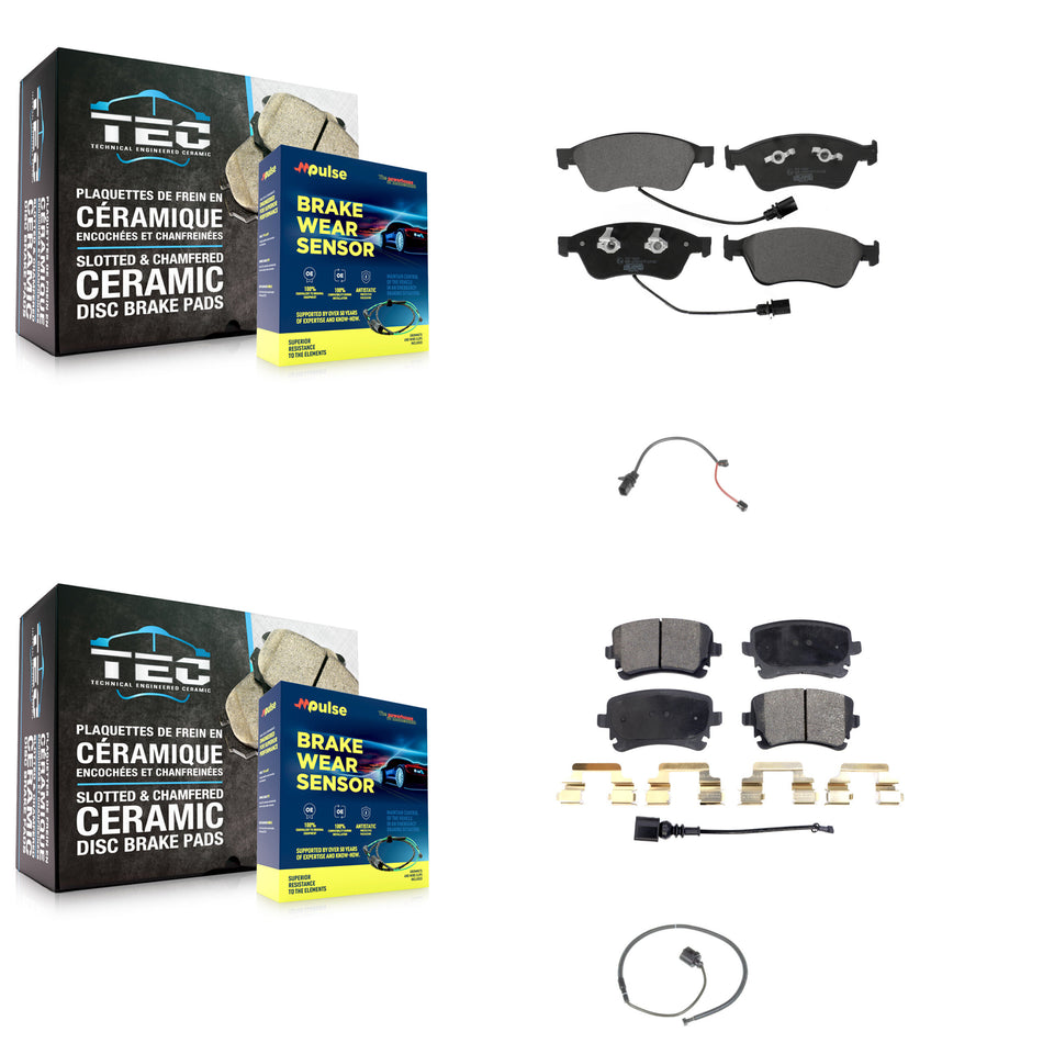 Front Rear Ceramic Disc Brake Pads And Extra Wear Sensors Kit For 2011 Audi S6 5.2L KTW-100425