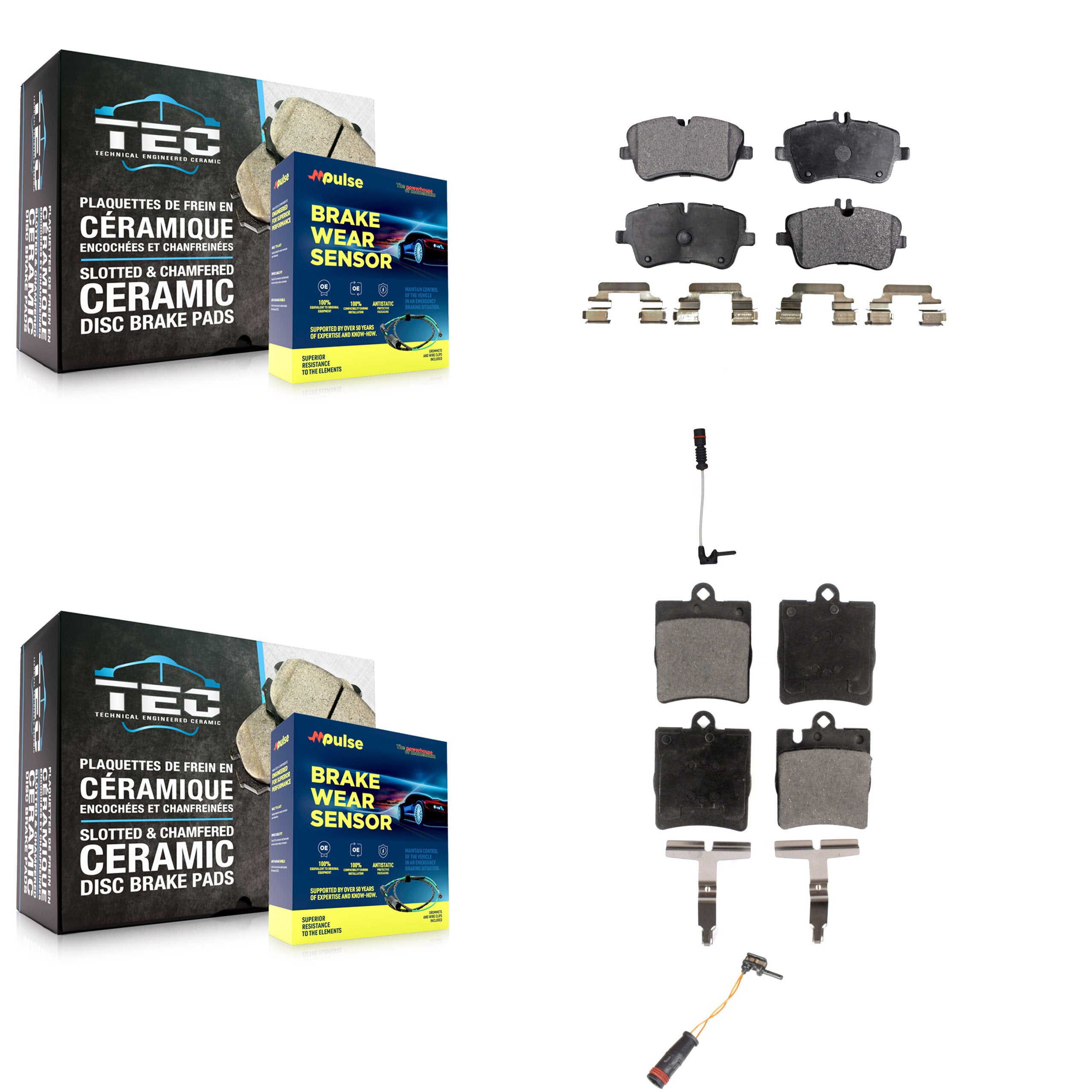 Front Rear Ceramic Brake Pads Wear Sensor Kit For 03 Mercedes-Benz CLK320 Coupe with 3.2L KTW-100428