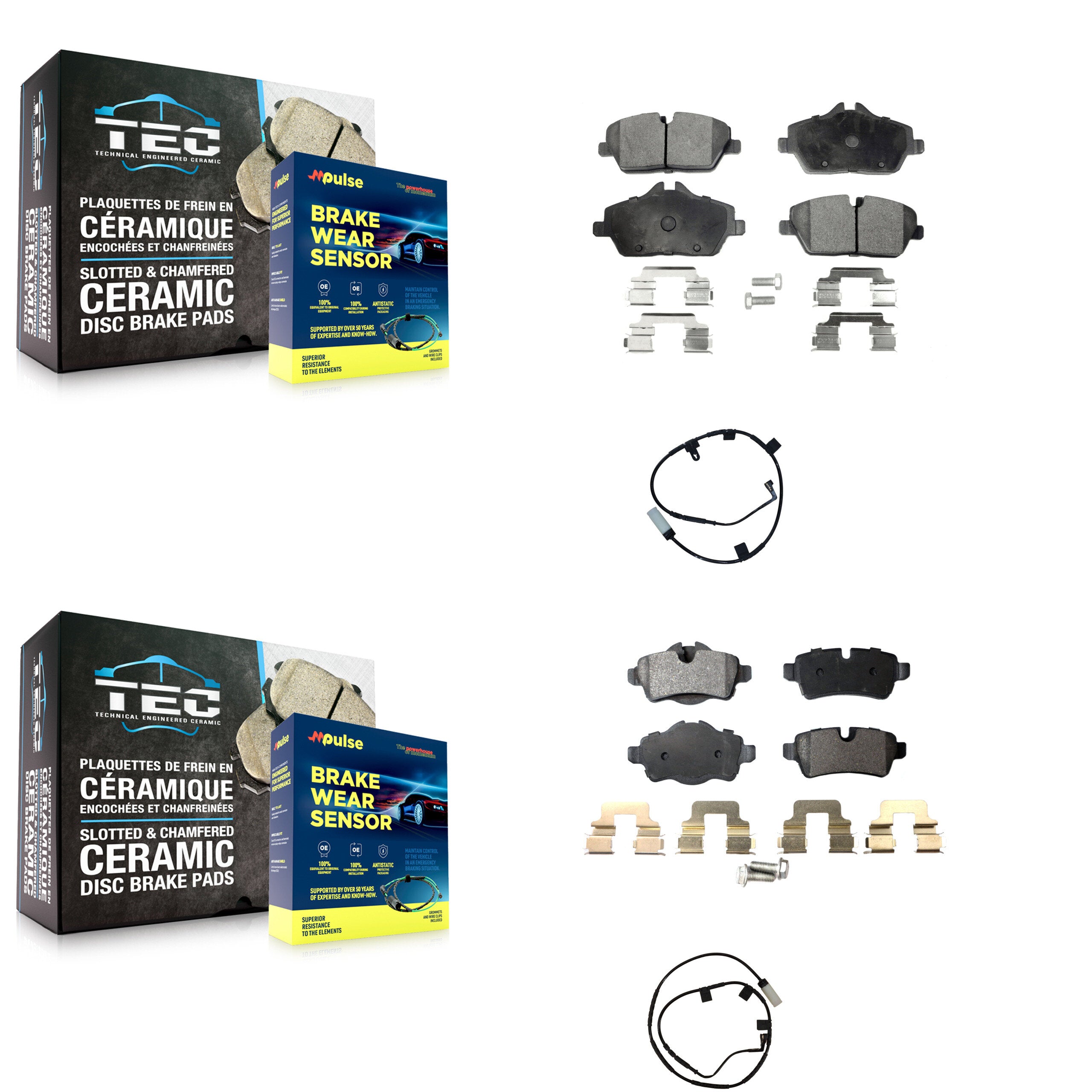 Front Rear Ceramic Disc Brake Pads And Wear Sensors Kit For Mini Cooper KTW-100430