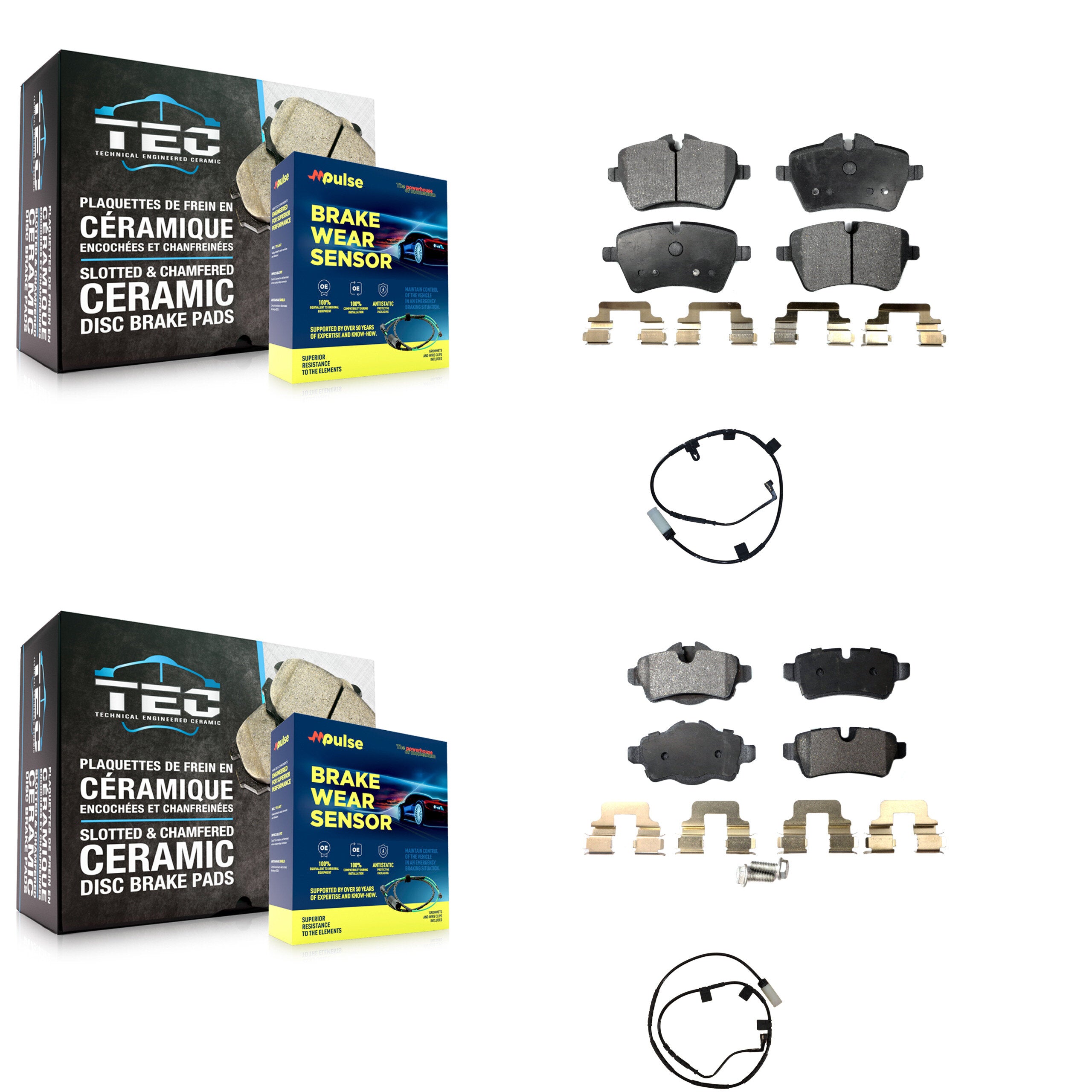 Front Rear Ceramic Disc Brake Pads And Wear Sensors Kit For Mini Cooper KTW-100431