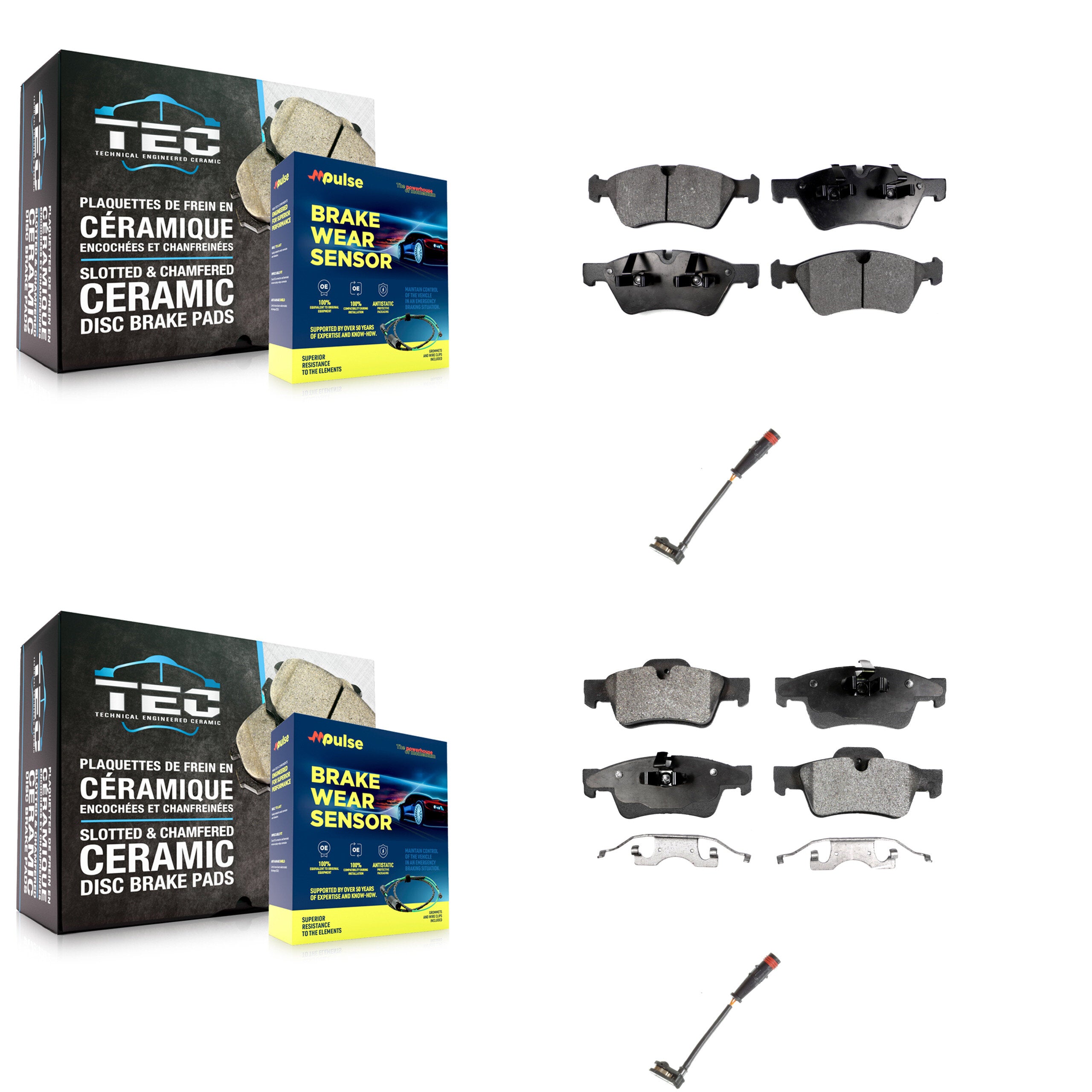 Front Rear Ceramic Brake Pad Wear Sensor Kit For Mercedes-Benz ML350 R350 GL450 ML500 G55 KTW-100433