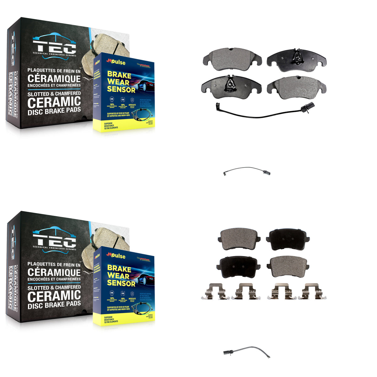 Front Rear Ceramic Disc Brake Pads And Extra Wear Sensors Kit For Audi Q5 KTW-100438