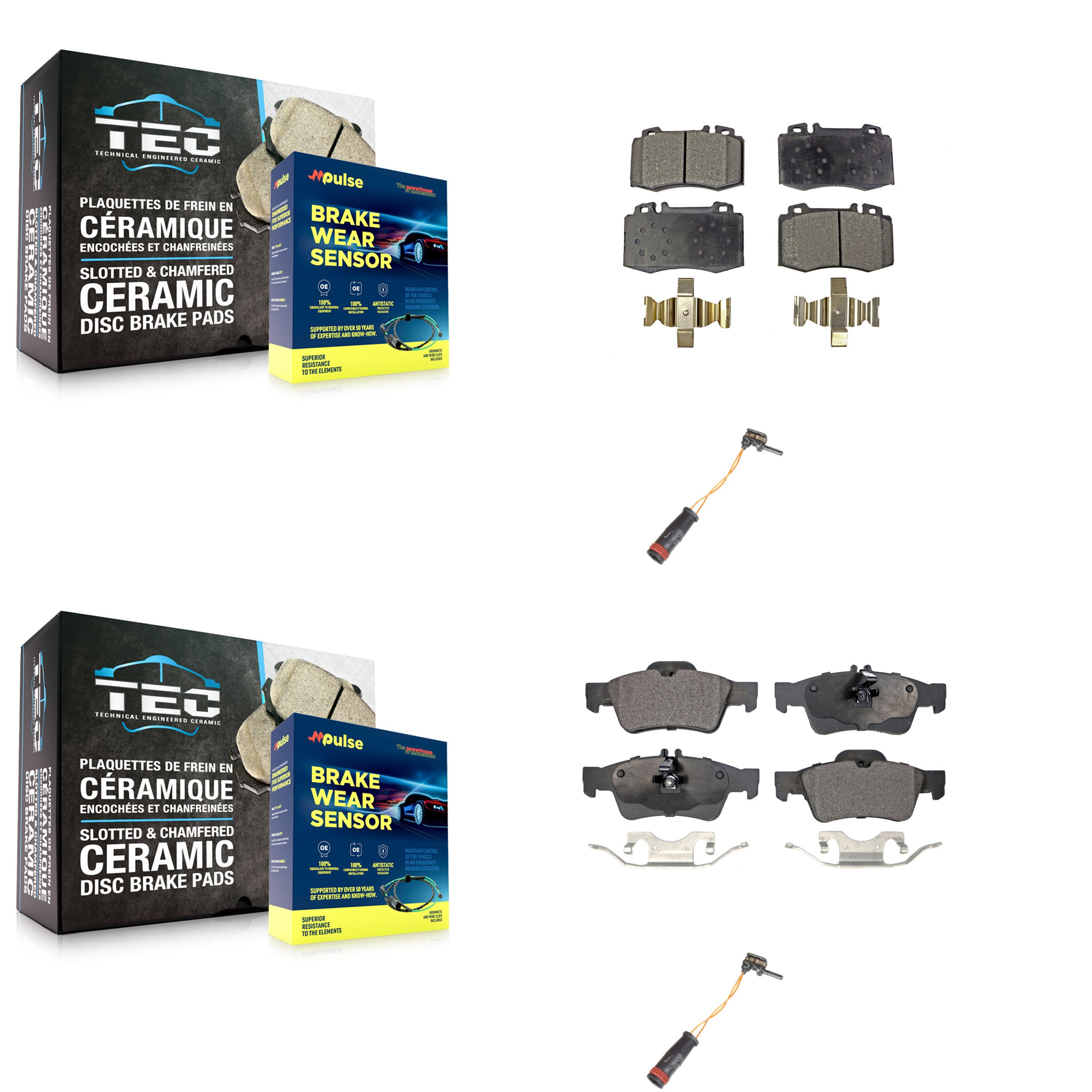 Front Rear Ceramic Brake Pad Wear Sensor Kit For Mercedes-Benz E350 SL500 SL550 E550 S500 KTW-100444