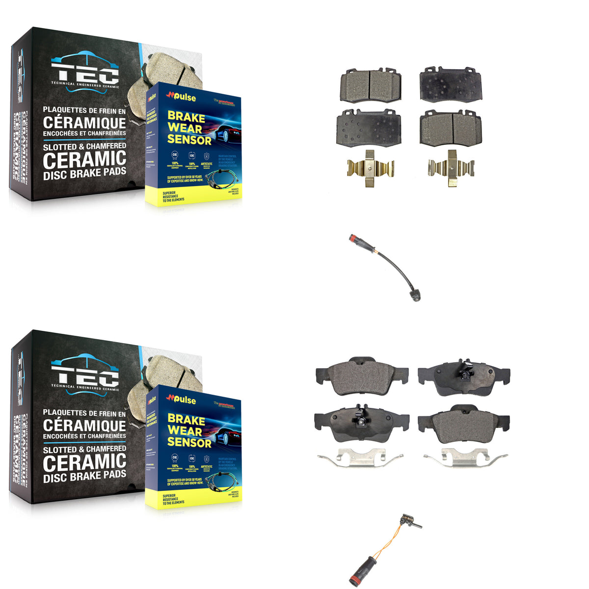 Front Rear Ceramic Brake Pad & Wear Sensor Kit For Mercedes-Benz SL500 with Sport Package KTW-100445